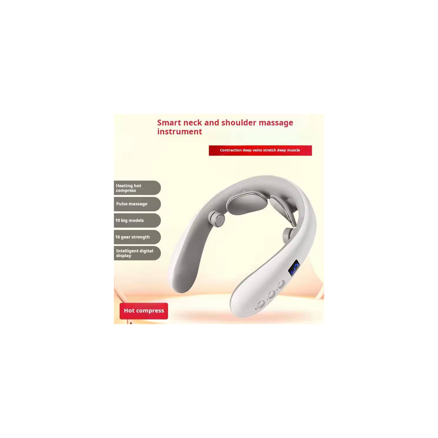 Portable cervical massager, neck hot compress massager, rechargeable neck protector, cervical massager,Practical gift, white, pulse + vibration