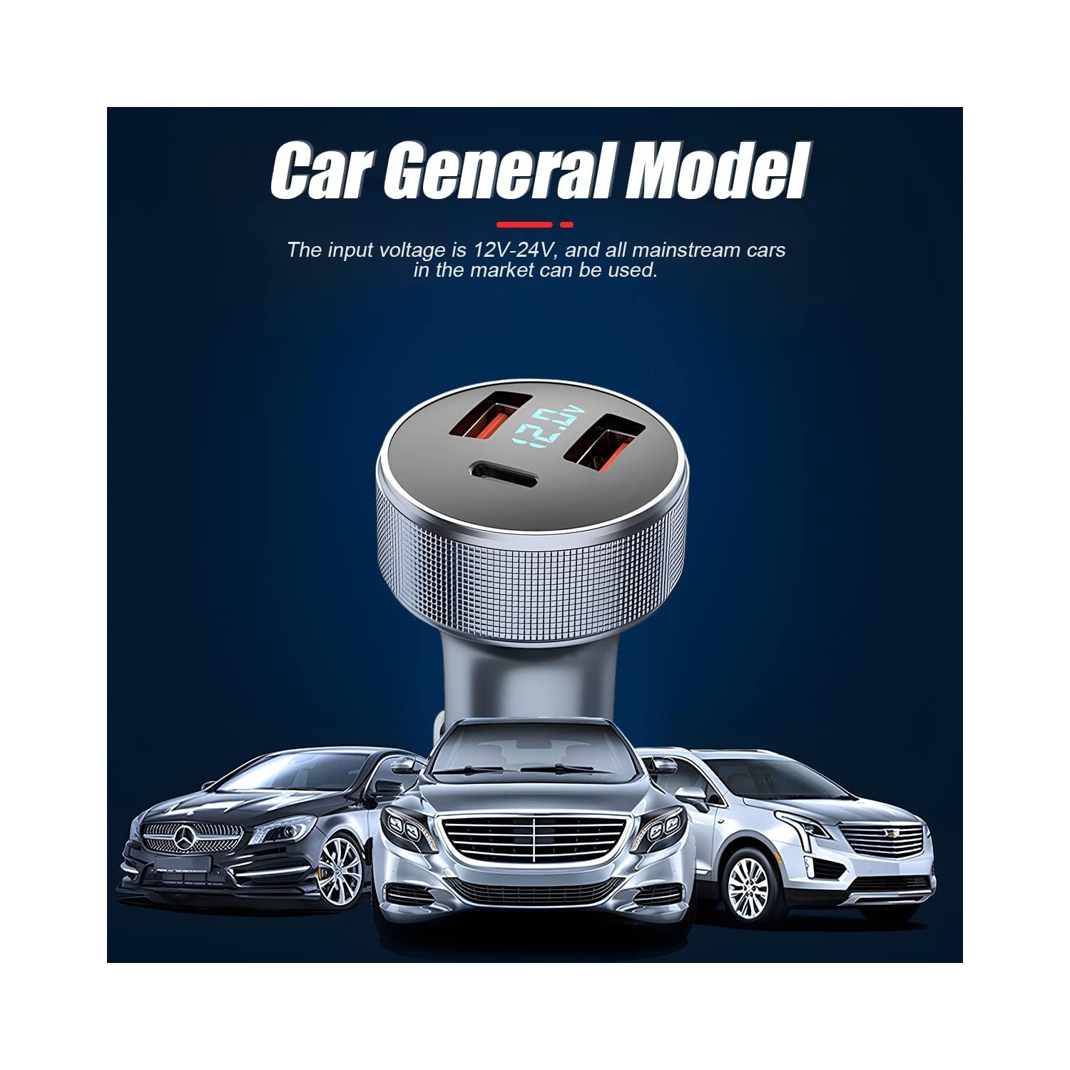 72W Fast Car Charger Adapter, Dual USB Fast Charging Type C Car Charger with LED Display, QC 3.0 PD Cigarette Lighter Adapter for Laptop, Smartphone,