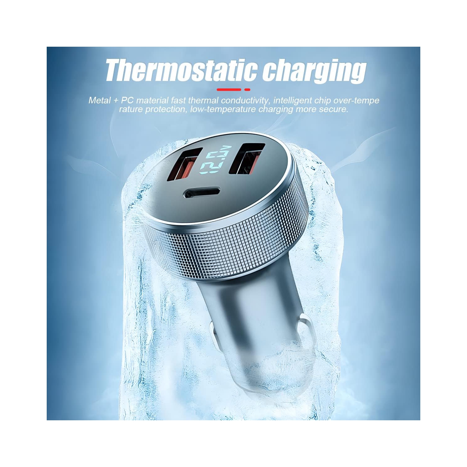 72W Fast Car Charger Adapter, Dual USB Fast Charging Type C Car Charger with LED Display, QC 3.0 PD Cigarette Lighter Adapter for Laptop, Smartphone,