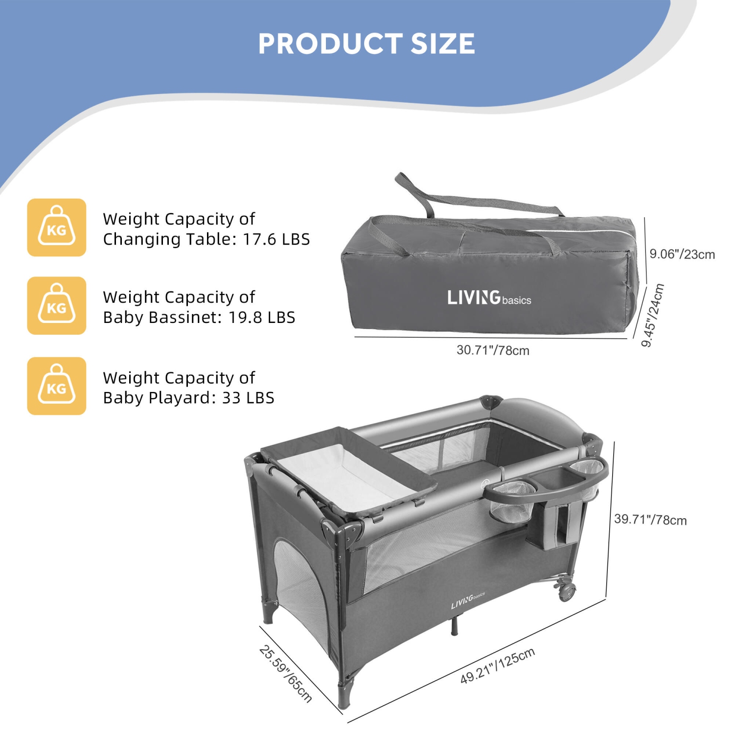 4 in 1 Baby Playard, Foldable Large Baby Bassinet Beside Crib Sleeper with Diaper Changing Table and Side Door Design for Home Travel Outdoor
