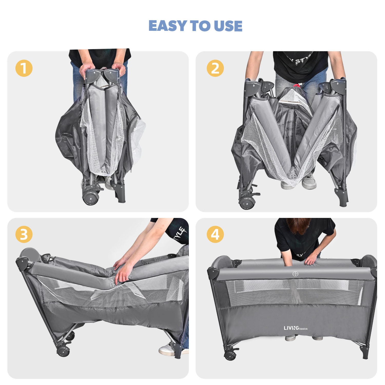 4 in 1 Baby Playard, Foldable Large Baby Bassinet Beside Crib Sleeper with Diaper Changing Table and Side Door Design for Home Travel Outdoor