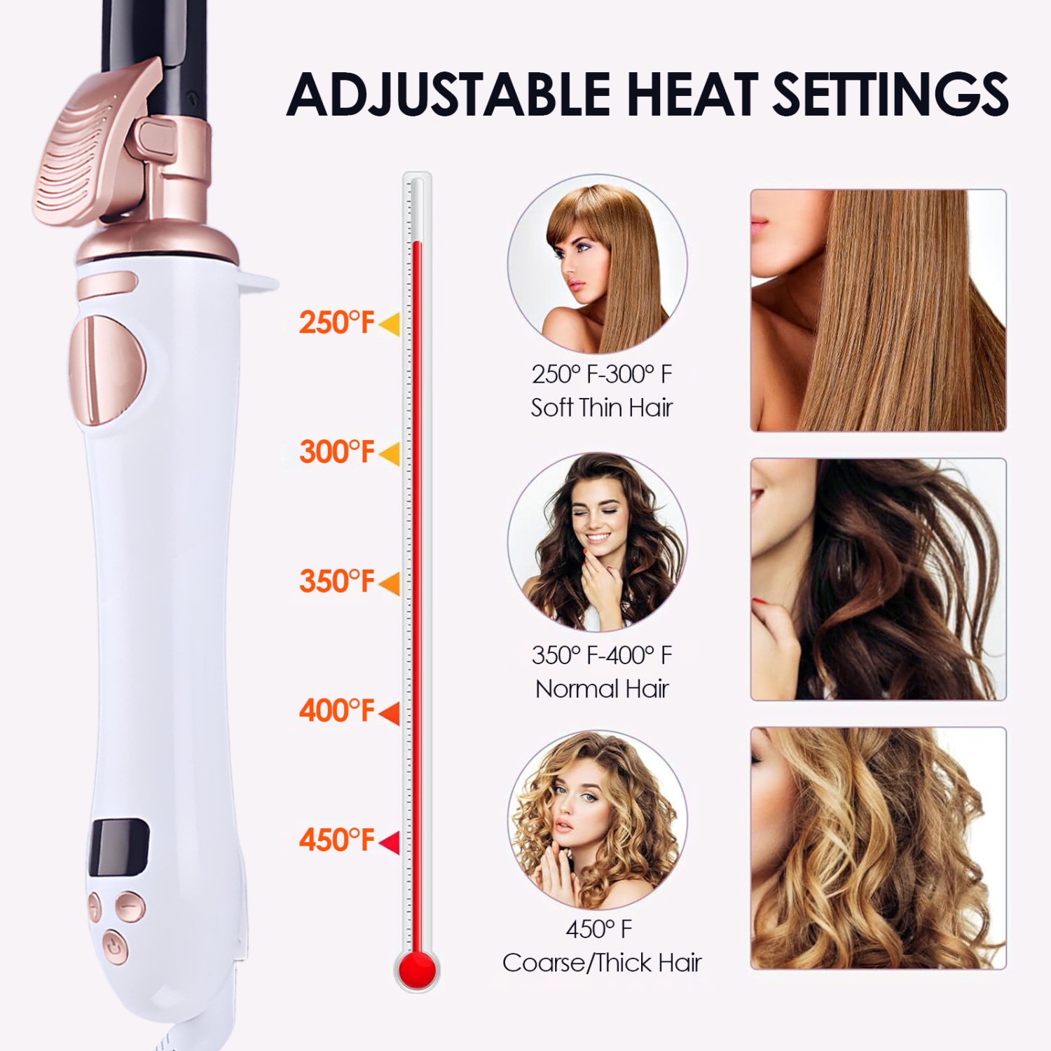 Fer à friser version améliorée, rouleau en céramique, fer à friser rapide à température réglable pour coiffure longue ou courte