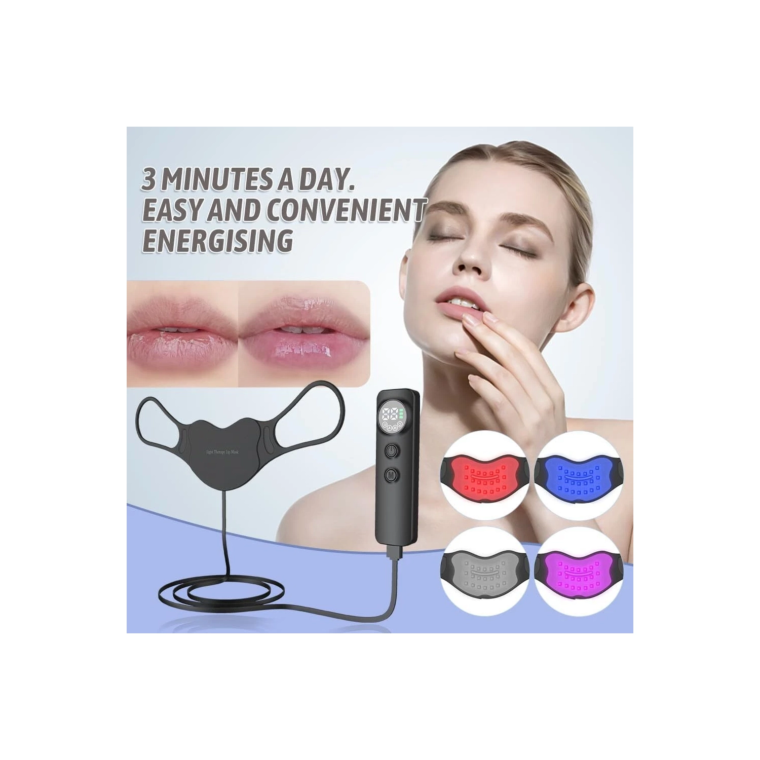 Outil anti-âge pour les lèvres thérapeutique rouge/bleu LED