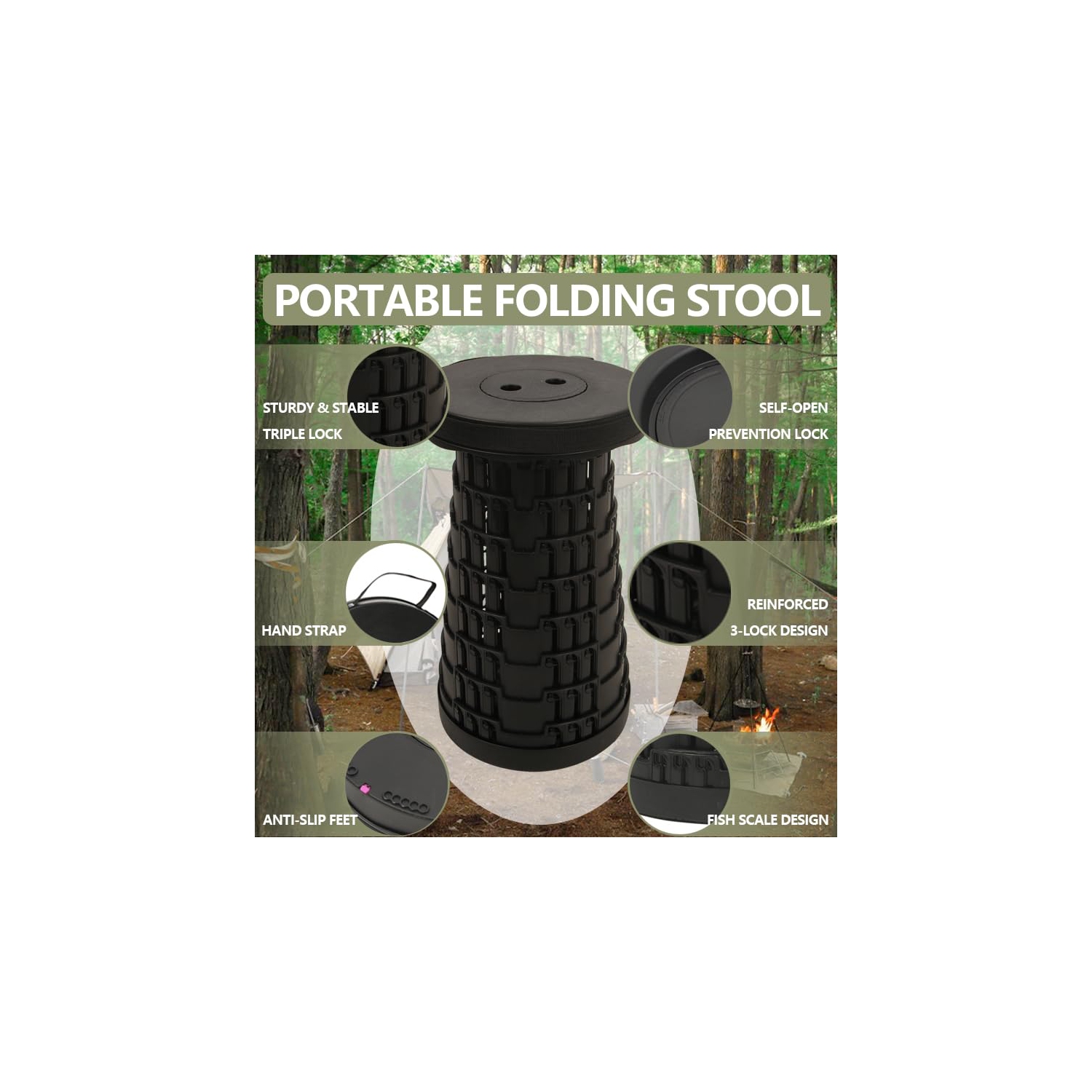 Tabouret pliant de voyage, léger, robuste, réglable, tabouret portatif Convient au camping extérieur, voyage