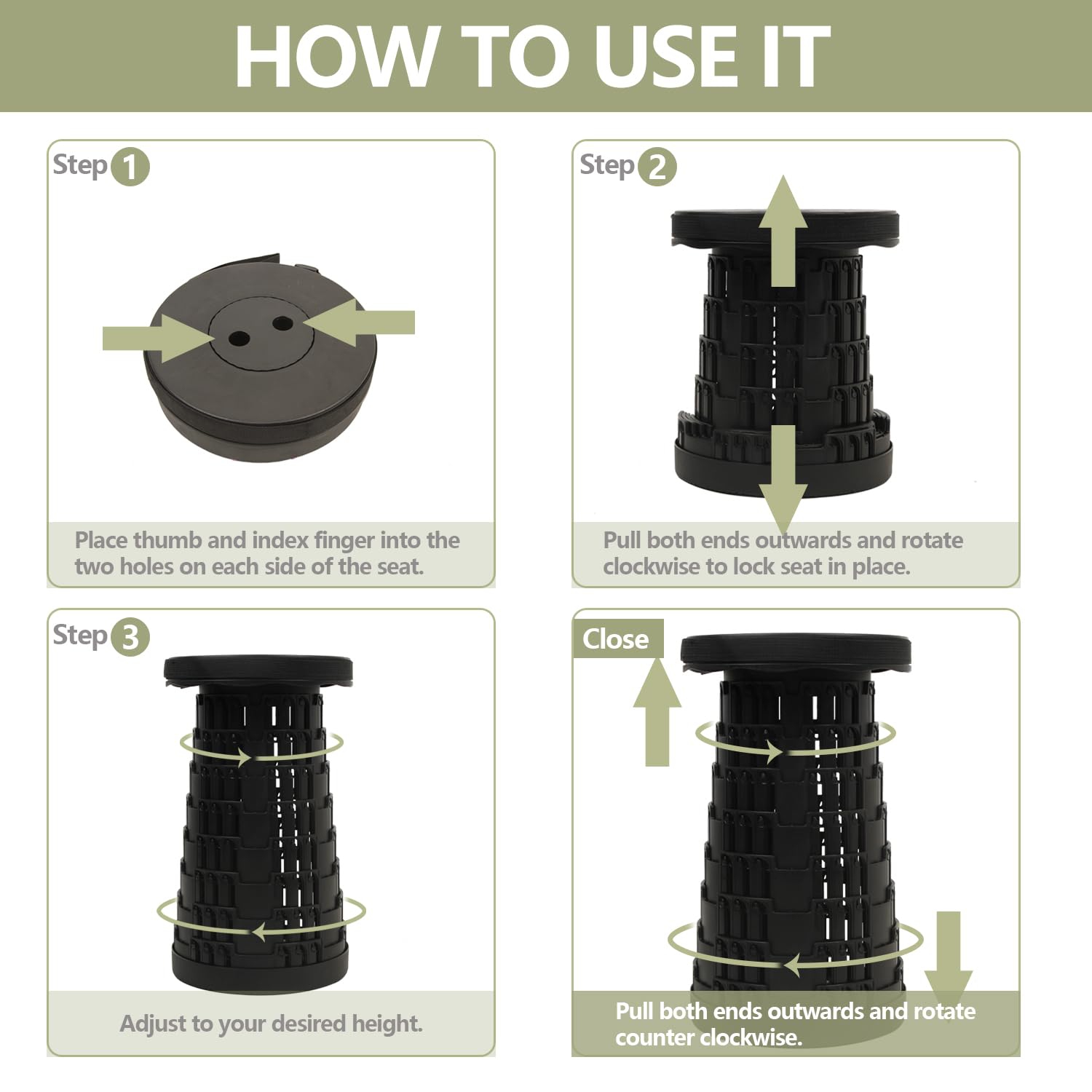 Tabouret pliant de voyage, léger, robuste, réglable, tabouret portatif Convient au camping extérieur, voyage