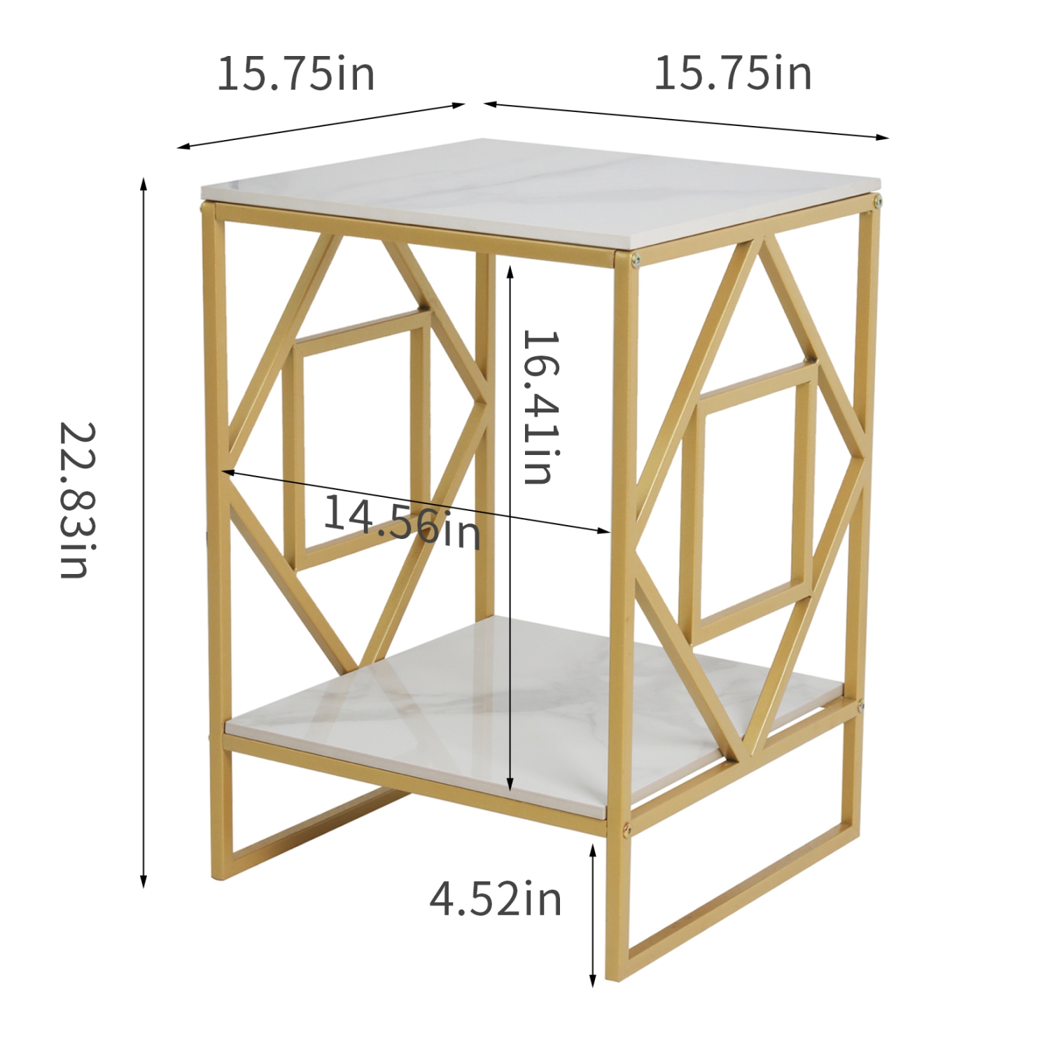 Marble End Table Modern Luxury Sofa Side Table Nightstand with Geometric Frame and Sintered Stone Marble Tabletop, Accent Bedside Table Sofa Table