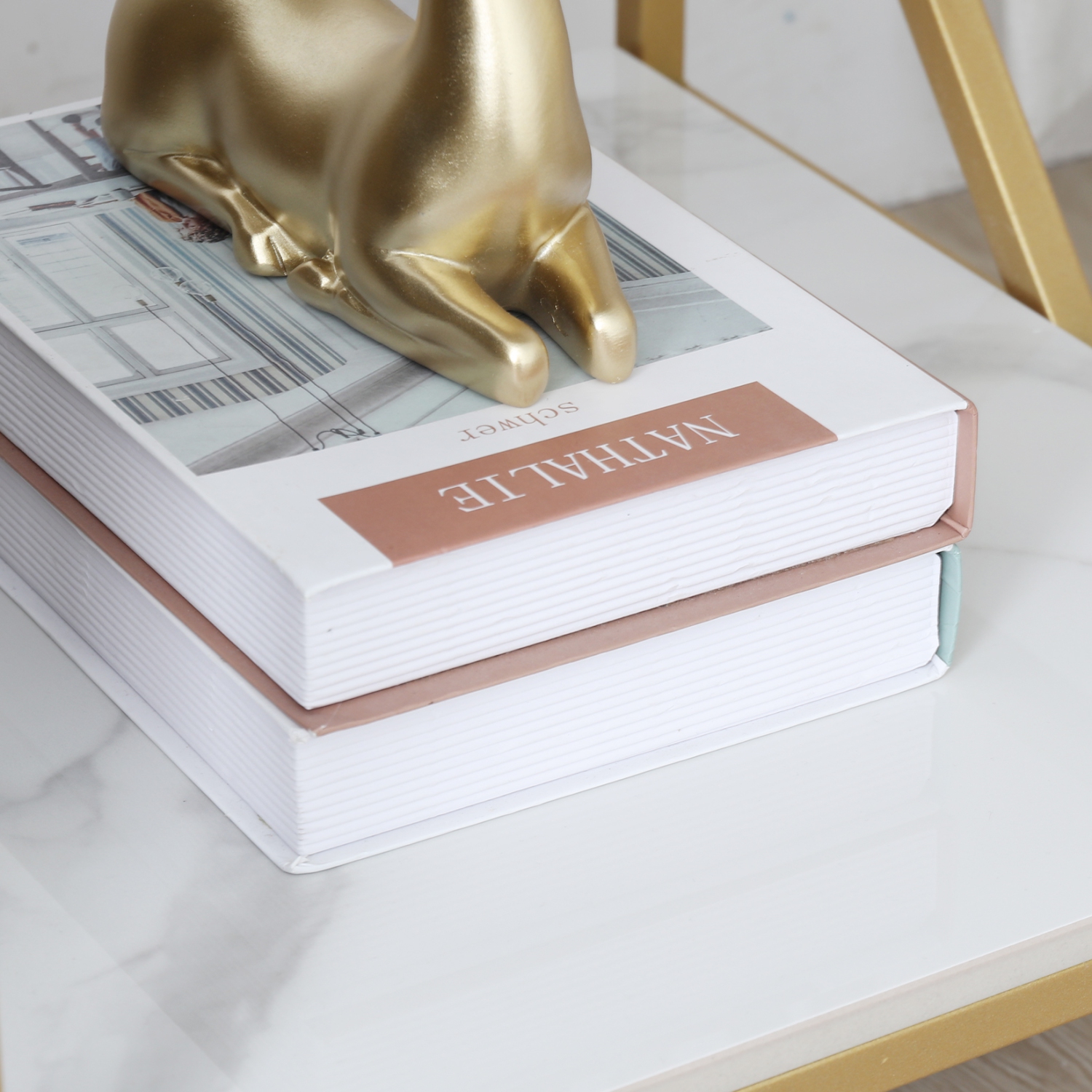 Marble End Table Modern Luxury Sofa Side Table Nightstand with Geometric Frame and Sintered Stone Marble Tabletop, Accent Bedside Table Sofa Table