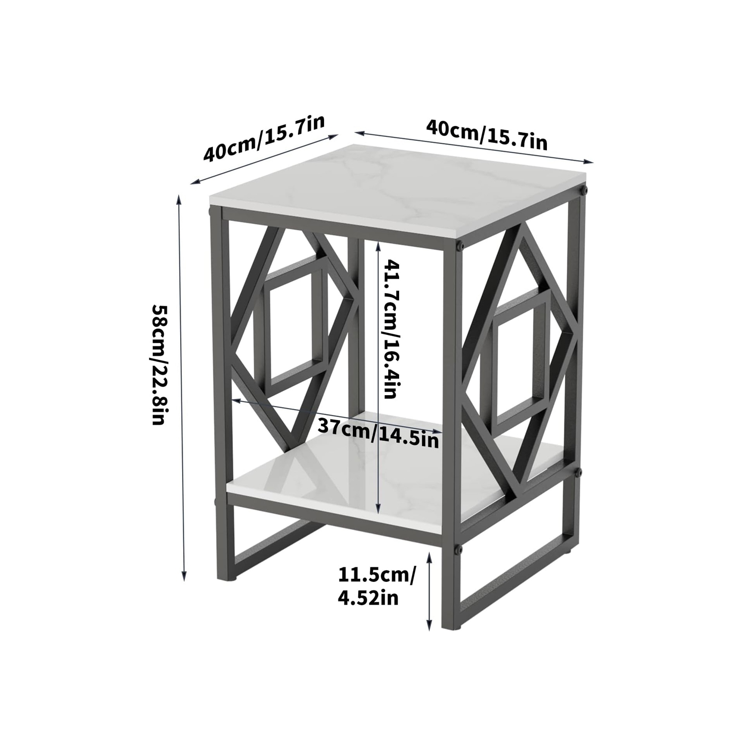Marble End Table Modern Luxury Sofa Side Table Nightstand with Geometric Frame and Sintered Stone Marble Tabletop, Accent Bedside Table Sofa Table