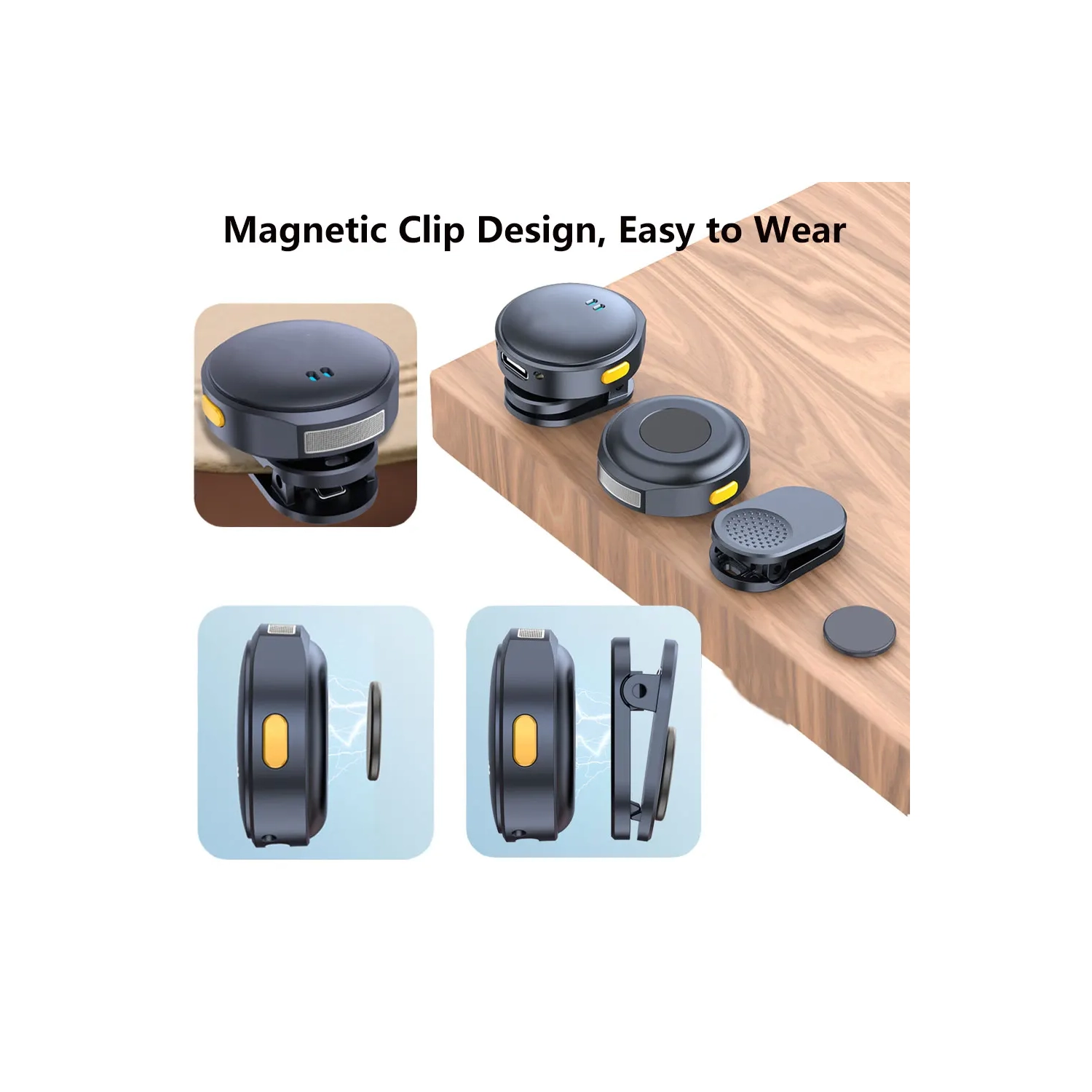 Micro-cravate sans fil, connexion magnétique, microphone d'enregistrement audio et vidéo, interface de type C, compatible avec les téléphones mobiles