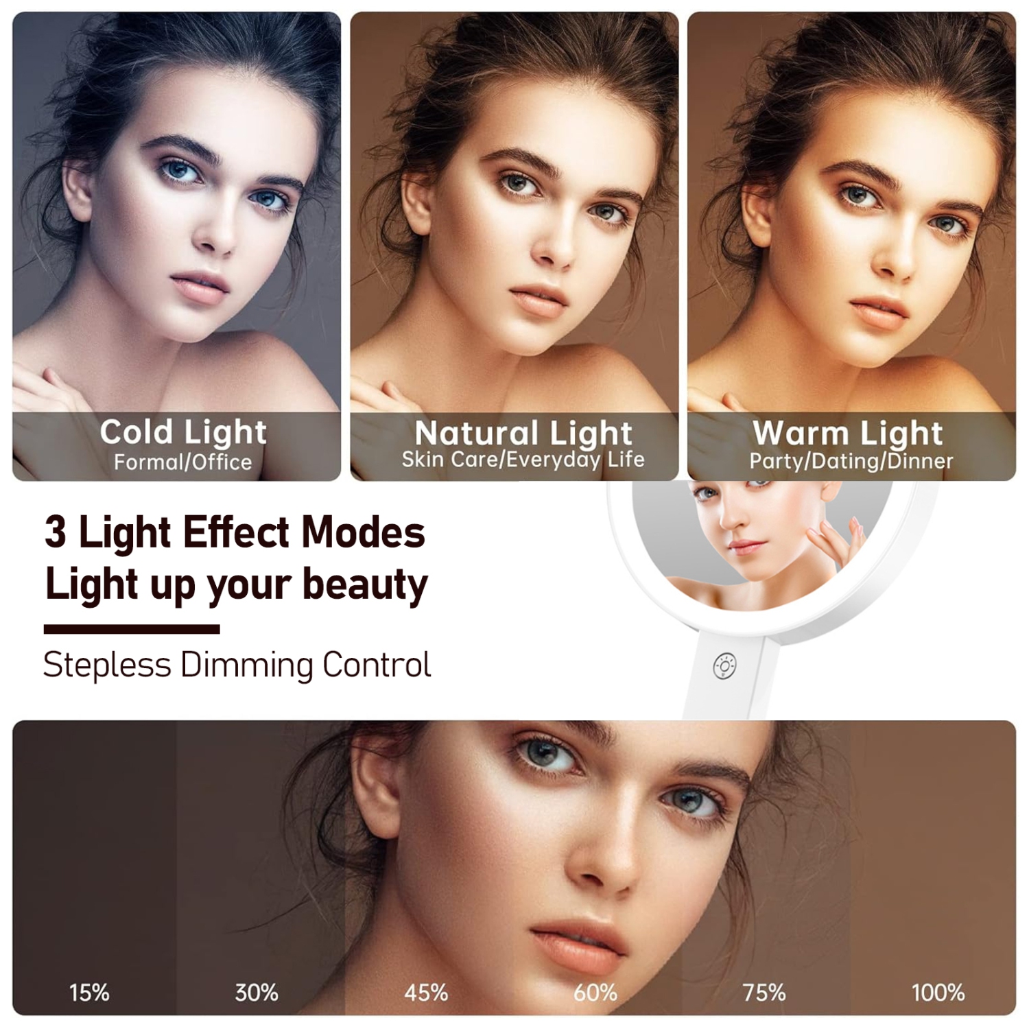 Miroir de maquillage grossissant 30X avec lumière LED, miroir de maquillage rond pliable portatif double face, rotation à 360 degrés convient à la