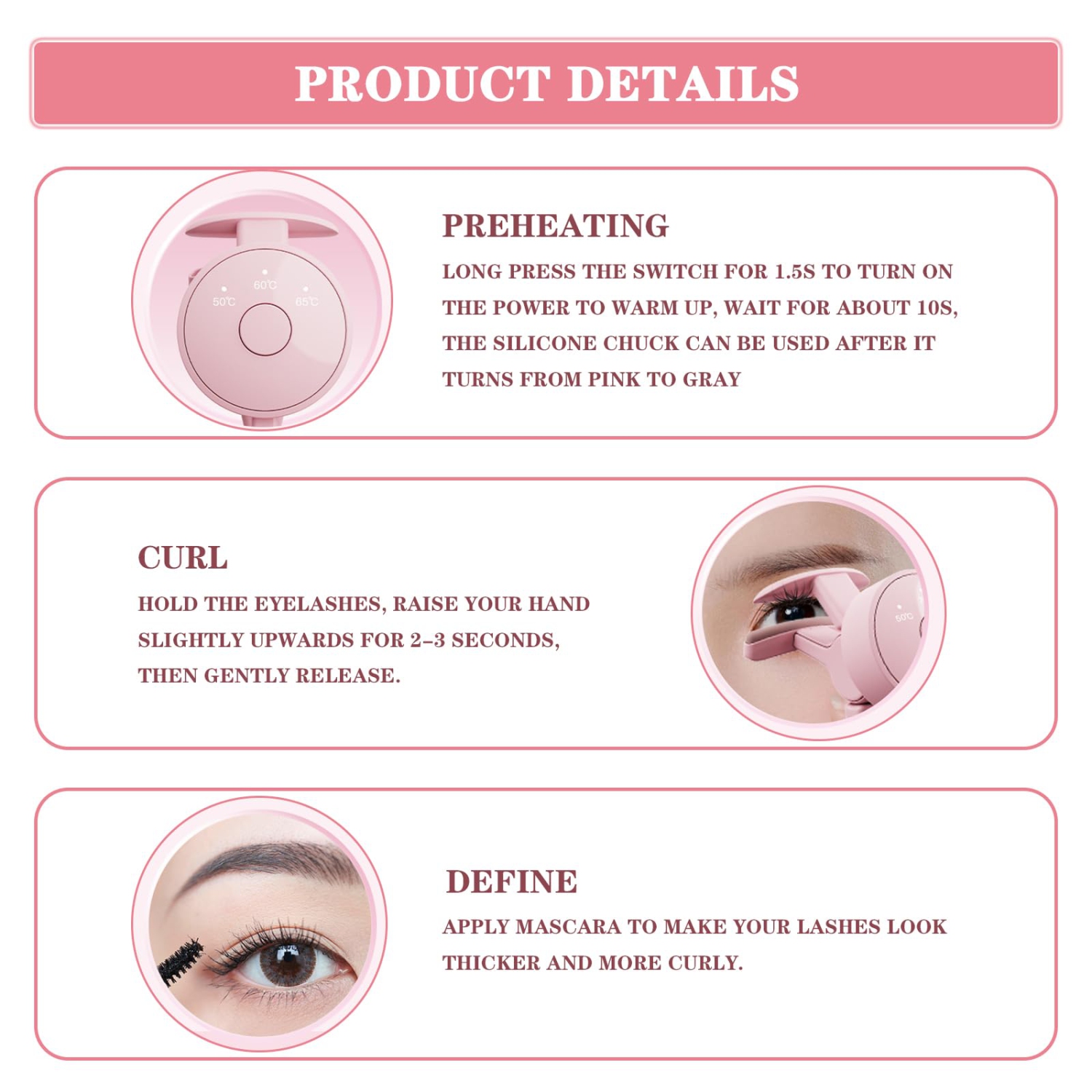 Electric Heated Eyelash Curler, Rechargeable Automatic Eyelash Curler With Three-Speed Temperature Control for Women's Travel Makeup Tools