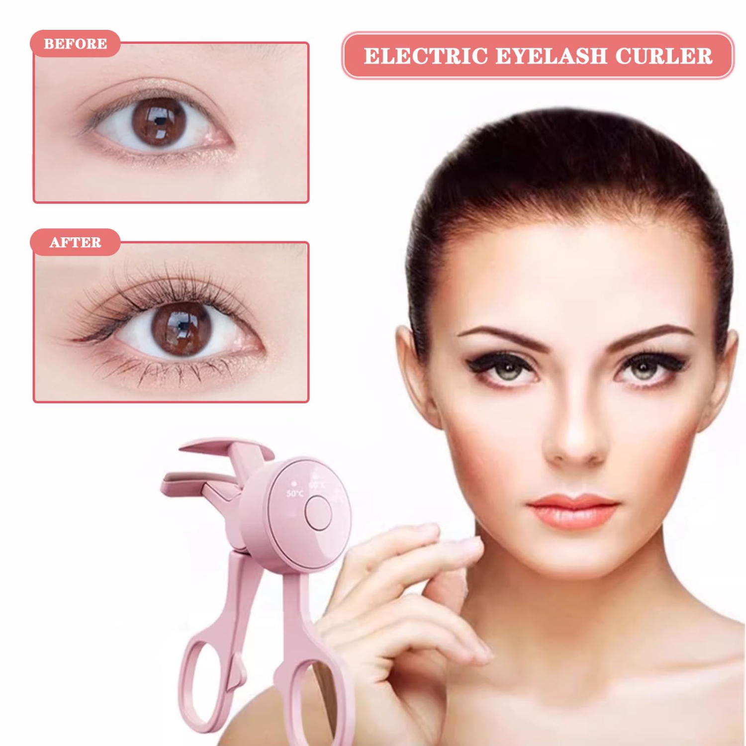 Electric Heated Eyelash Curler, Rechargeable Automatic Eyelash Curler With Three-Speed Temperature Control for Women's Travel Makeup Tools