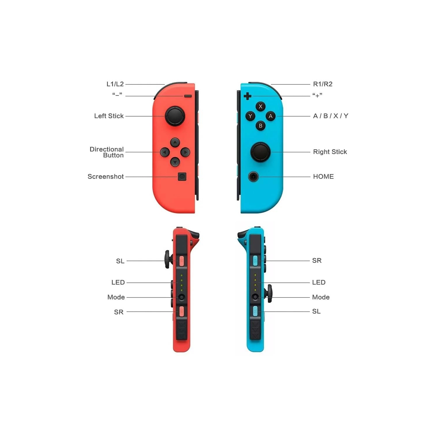 Pour Joypad pour Switch Controller - Télécommande sans fil gauche et droite avec dragonne（Rouge bleu）