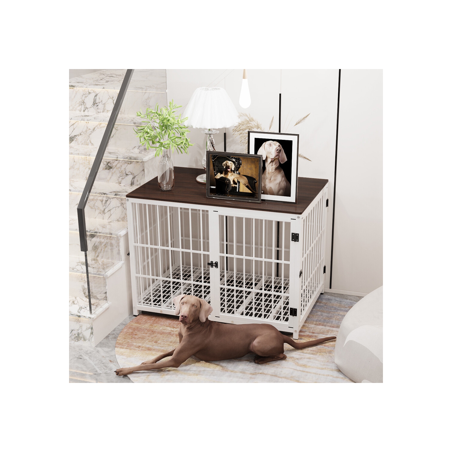 BingoPaw Heavy Duty Dog Crate Furniture for Large and Medium Dogs, Decorative Pet House End Table, Indoor Wooden Cage Kennel with 3 Doors, 36"L x