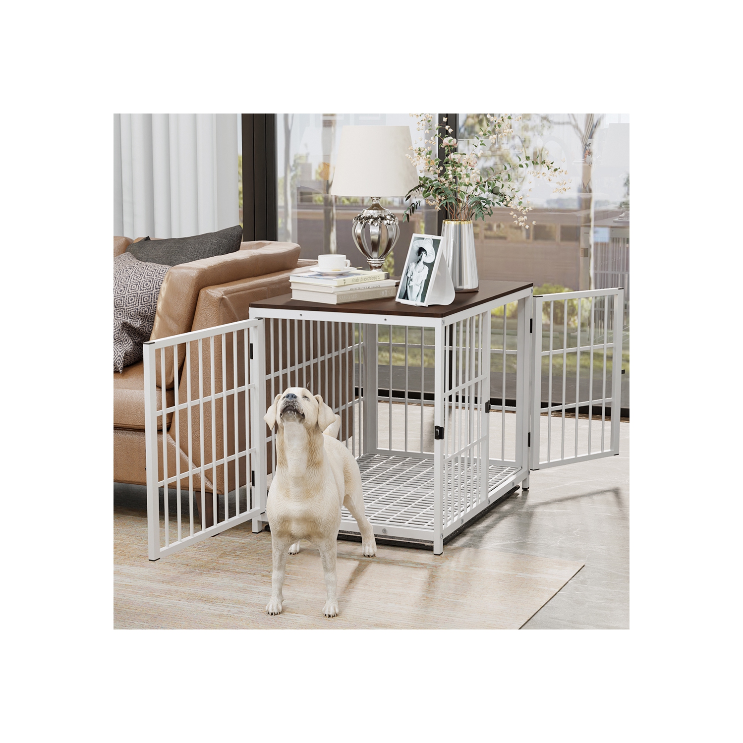 BingoPaw Heavy Duty Dog Crate Furniture for Large and Medium Dogs, Decorative Pet House End Table, Indoor Wooden Cage Kennel with 3 Doors, 36"L x