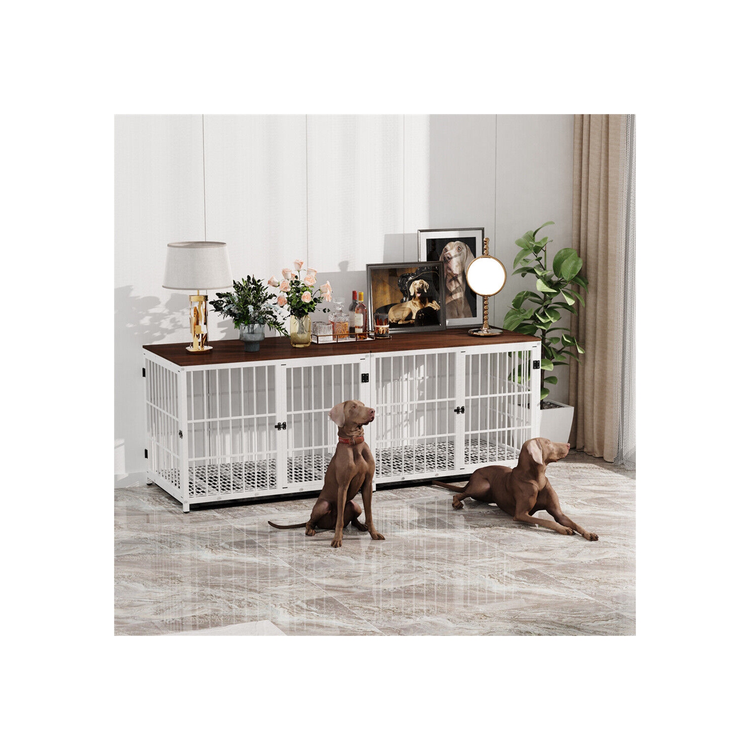 BingoPaw Heavy Duty Dog Crate Furniture for Large and Medium Dogs, Decorative Pet House End Table, Indoor Wooden Cage Kennel with 3 Doors, 36"L x