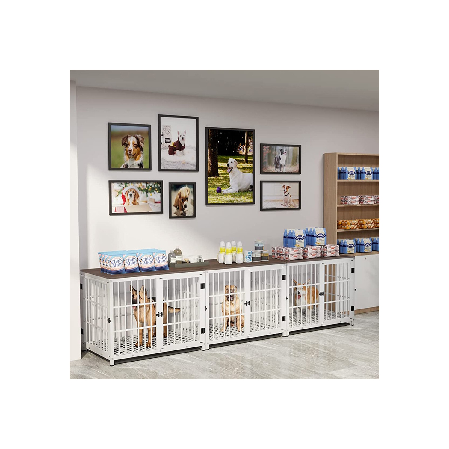 BingoPaw Heavy Duty Dog Crate Furniture for Large and Medium Dogs, Decorative Pet House End Table, Indoor Wooden Cage Kennel with 3 Doors, 36"L x