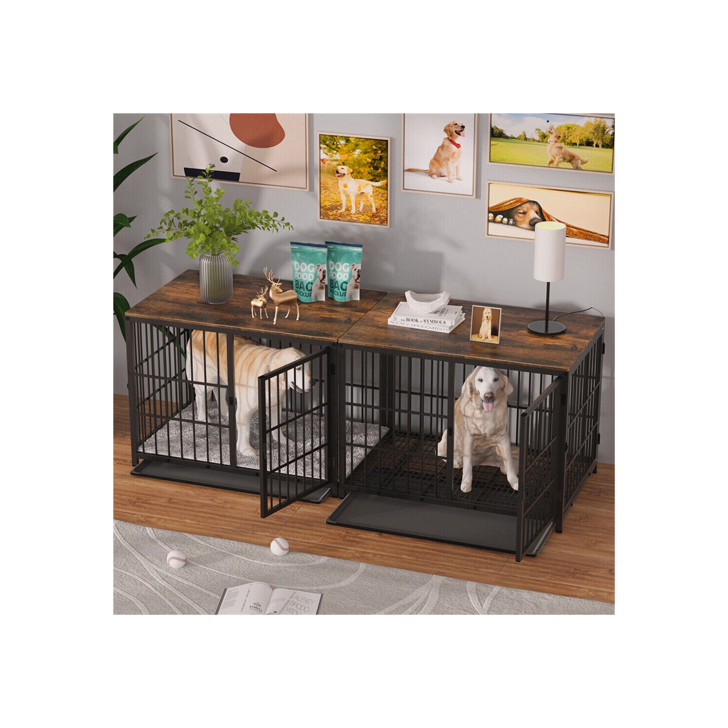 BingoPaw Heavy Duty Dog Crate Furniture for Large and Medium Dogs, Decorative Pet House End Table, Indoor Wooden Cage Kennel with 3 Doors, 36"L x