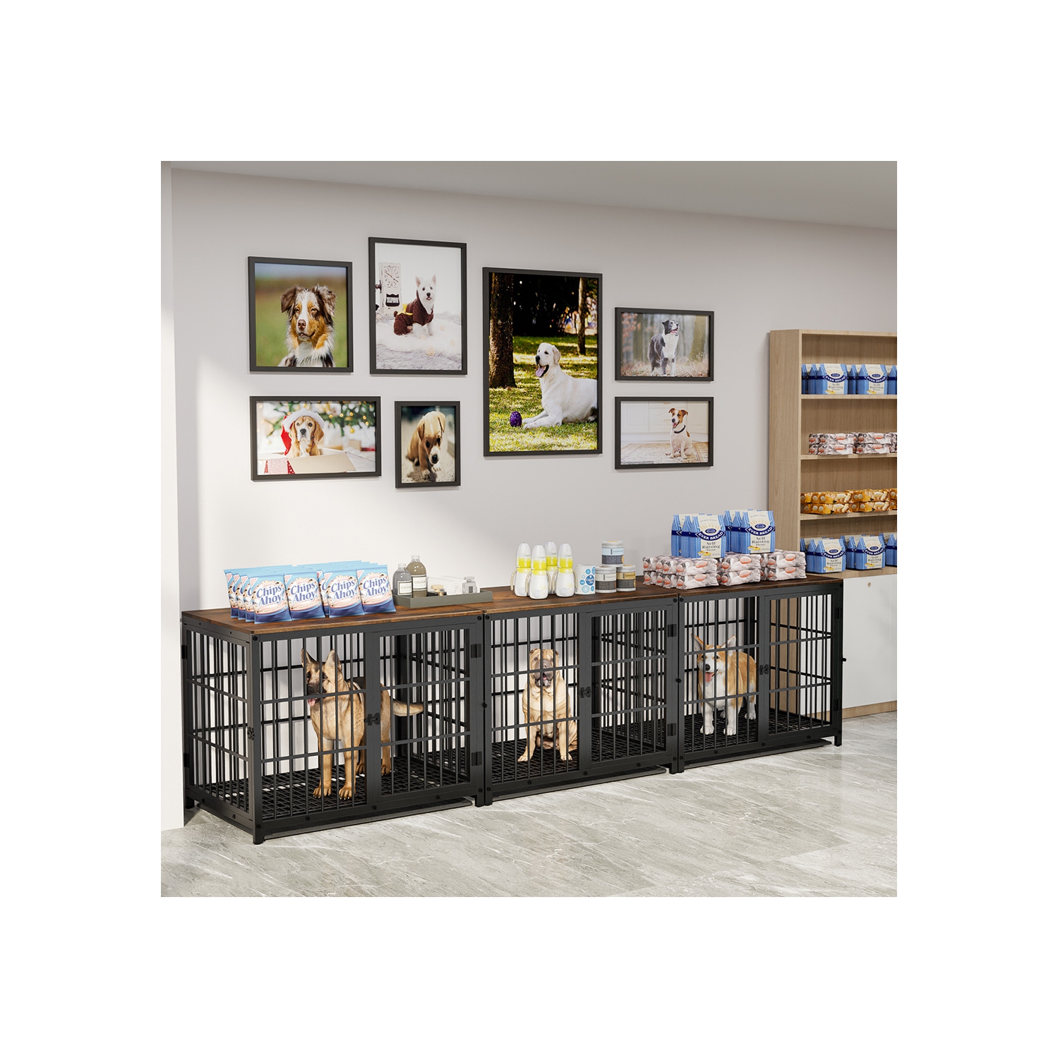 BingoPaw Heavy Duty Dog Crate Furniture for Large and Medium Dogs, Decorative Pet House End Table, Indoor Wooden Cage Kennel with 3 Doors, 36"L x