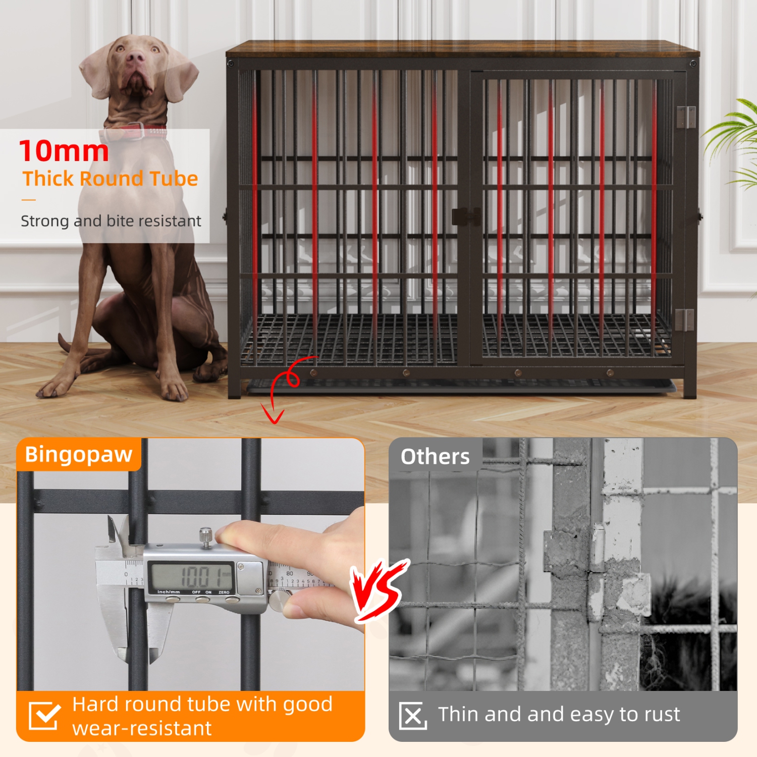 BingoPaw Heavy Duty Dog Crate Furniture for Large and Medium Dogs, Decorative Pet House End Table, Indoor Wooden Cage Kennel with 3 Doors, 36"L x