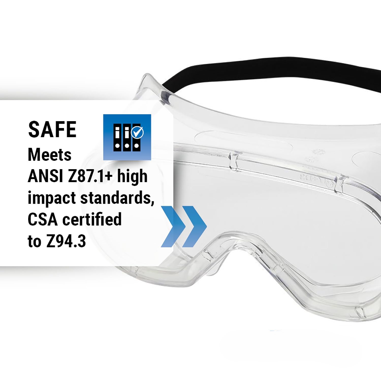 Non Vented Anti-Fog/Anti-Splash Safety Goggles - 10 Pack