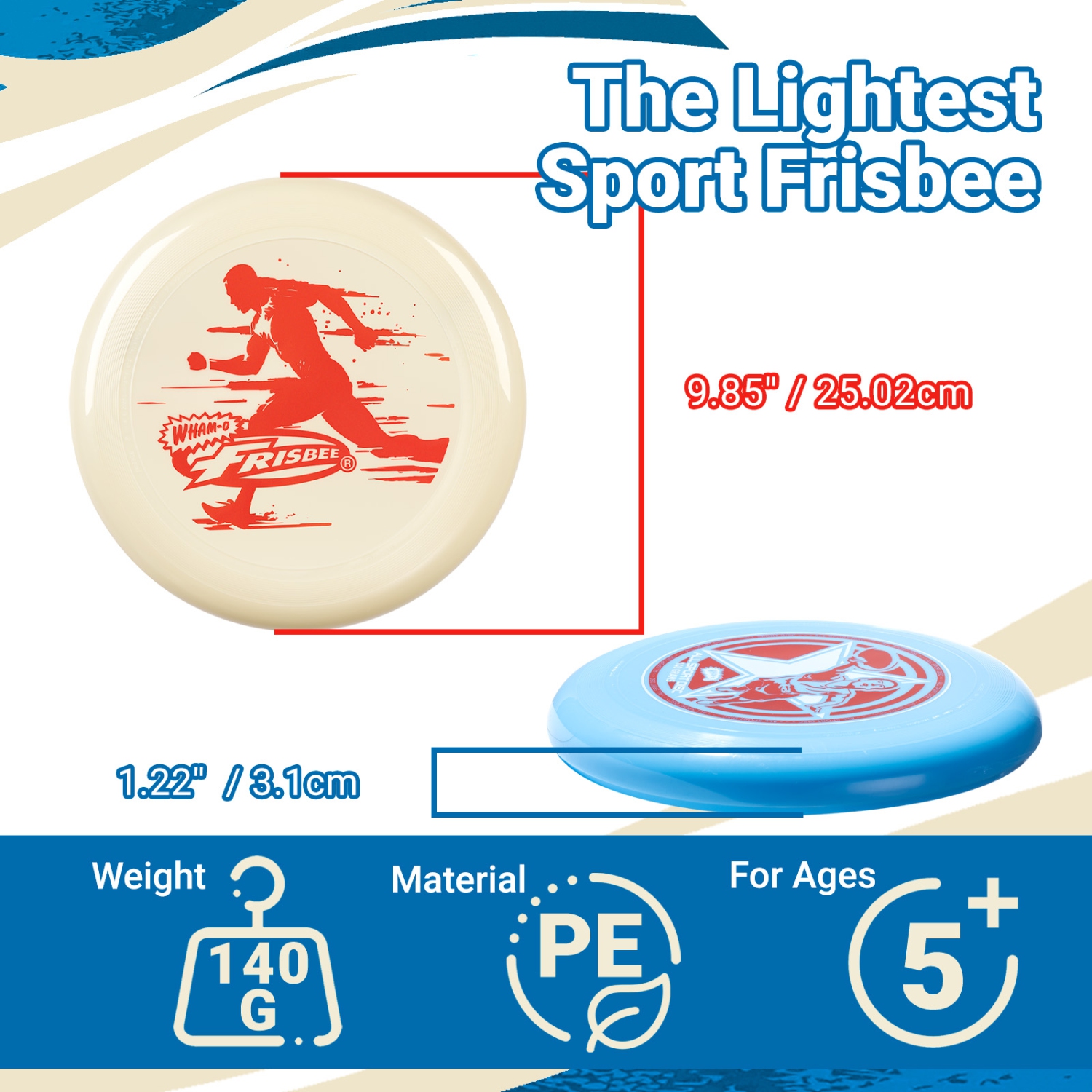 Disques tout sport WHAM-O Frisbee, 140&nbsp;g, 9,85&nbsp;po, antidérapants et durables pour les sports d'équipe et les loisirs en famille en plein