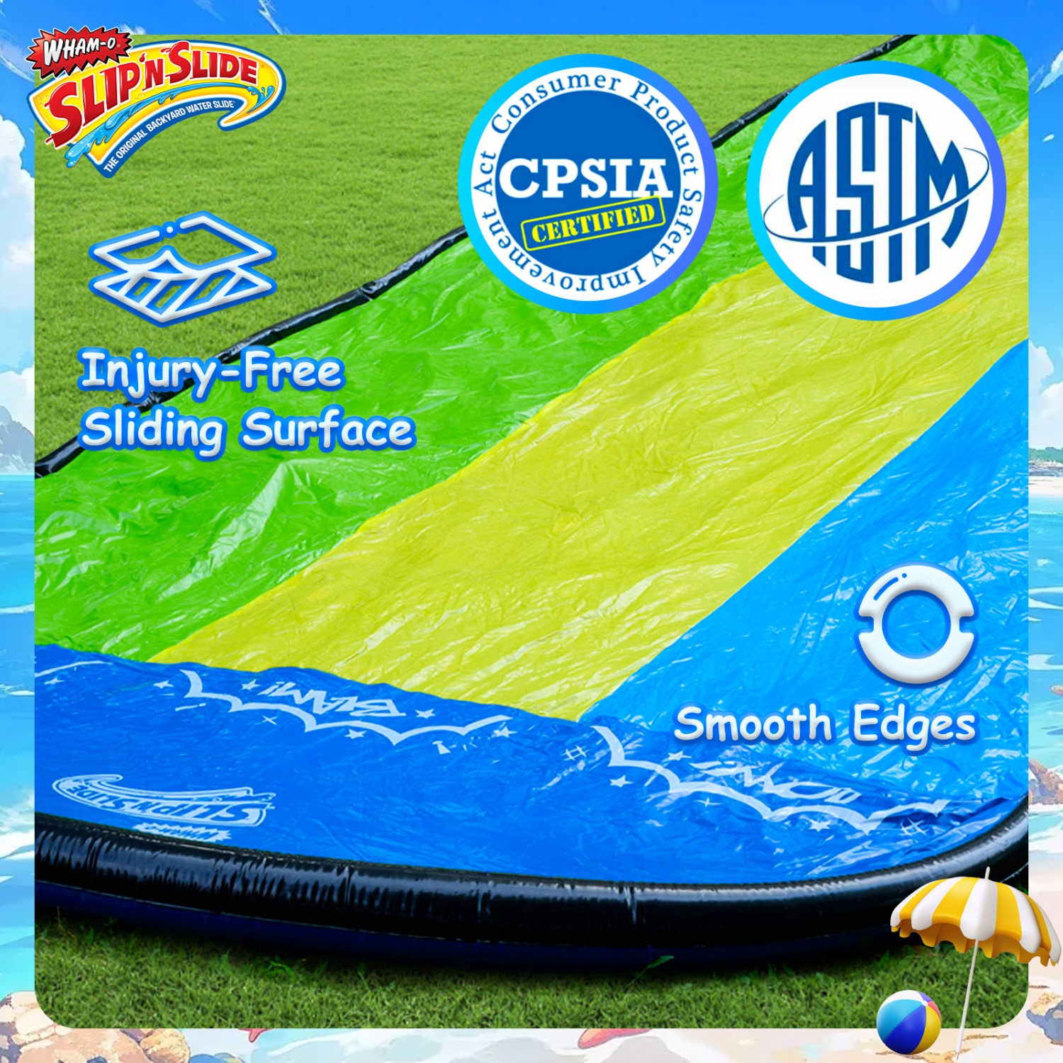 Wham-O Slip N Slide Triple Waver Rider with Boogie 18ft for Kids 5-12 Years Backyard Water Fun