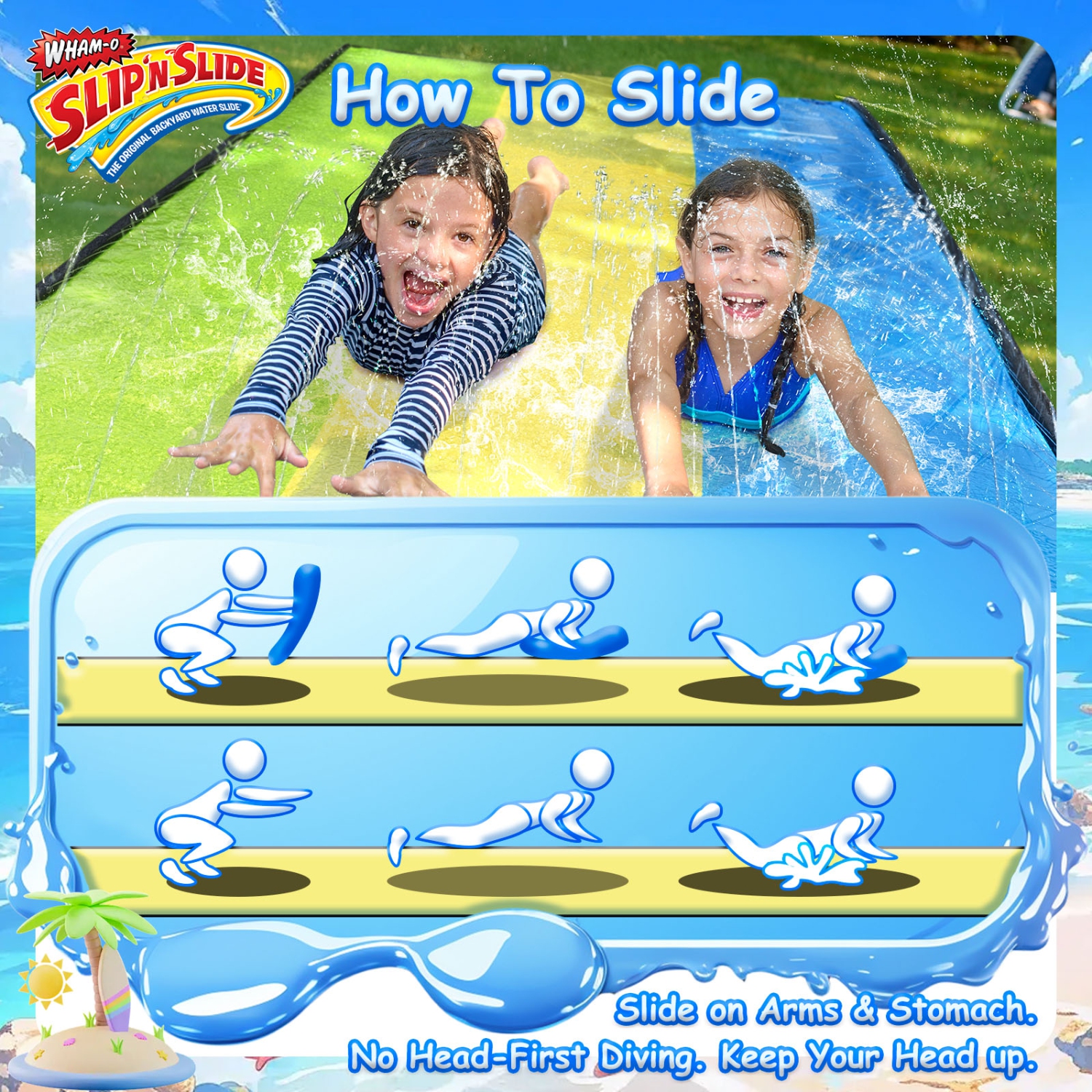 Wham-O Slip N Slide Triple Waver Rider with Boogie 18ft for Kids 5-12 Years Backyard Water Fun