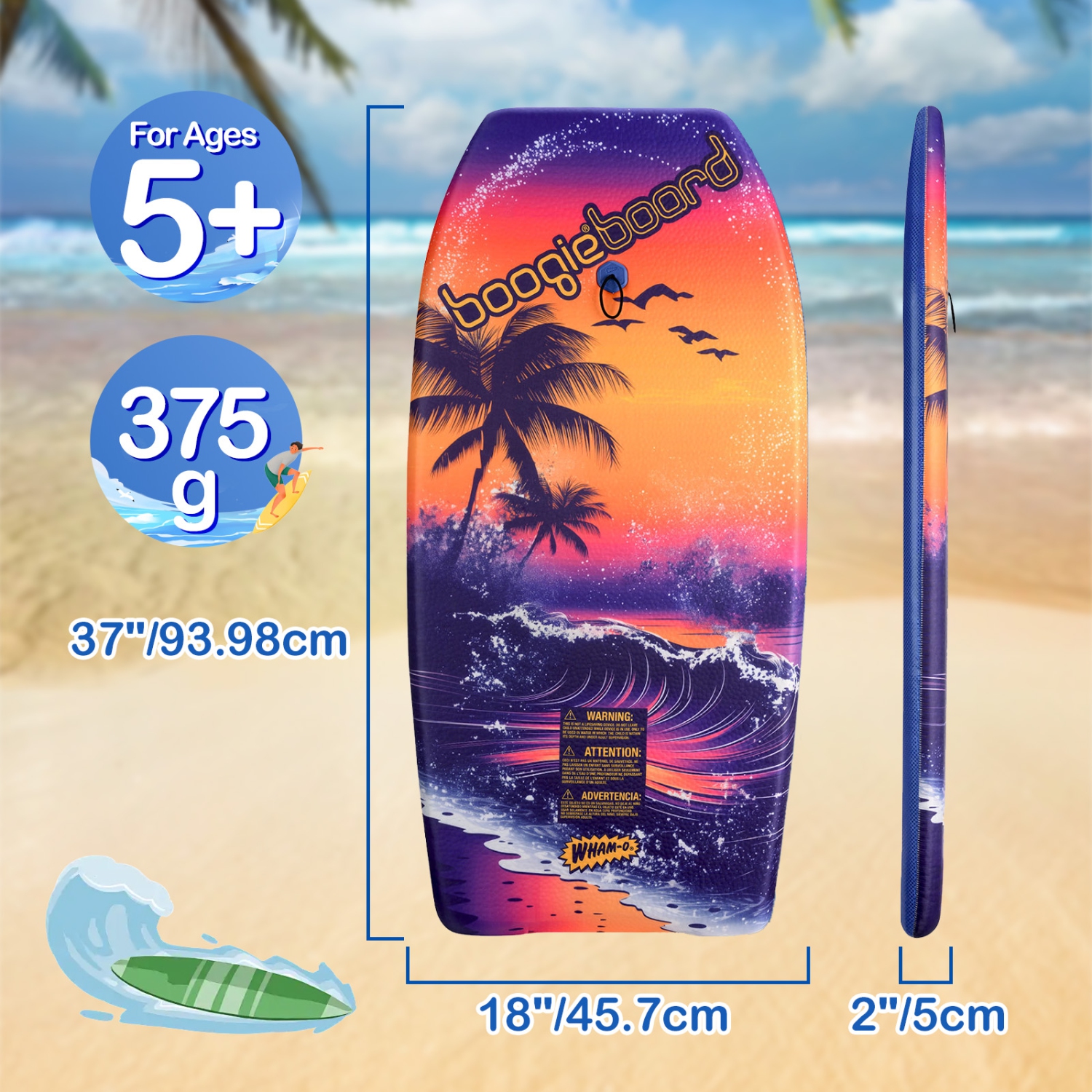 WHAM-O – Planche Boogie Board 37&nbsp;po avec dragonne en fibre de verre pour adolescents de 5 ans et plus, adultes de l'océan, paq. 2 – plage