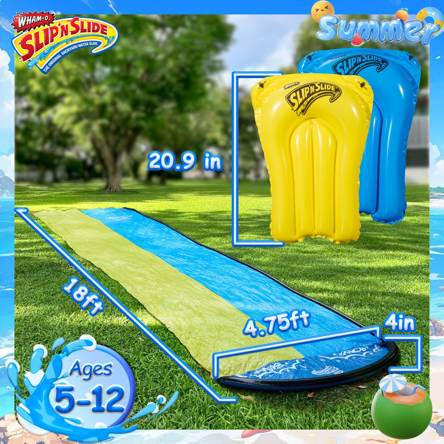 18&nbsp;pi à double vague avec botte Slip N Slide de WHAM-O, pour enfants 5-12 ans Jouets d'été faciles à installer