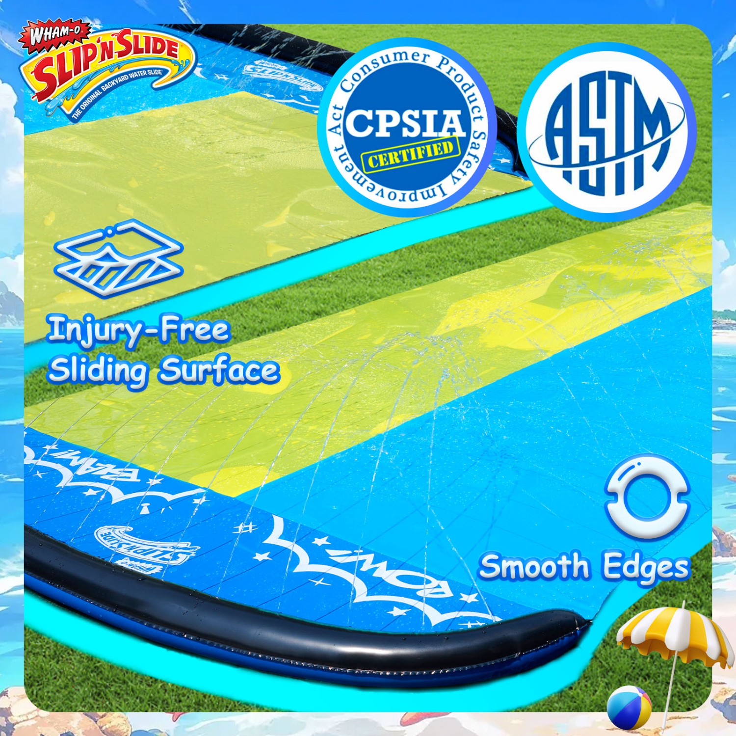 18&nbsp;pi à double vague avec botte Slip N Slide de WHAM-O, pour enfants 5-12 ans Jouets d'été faciles à installer