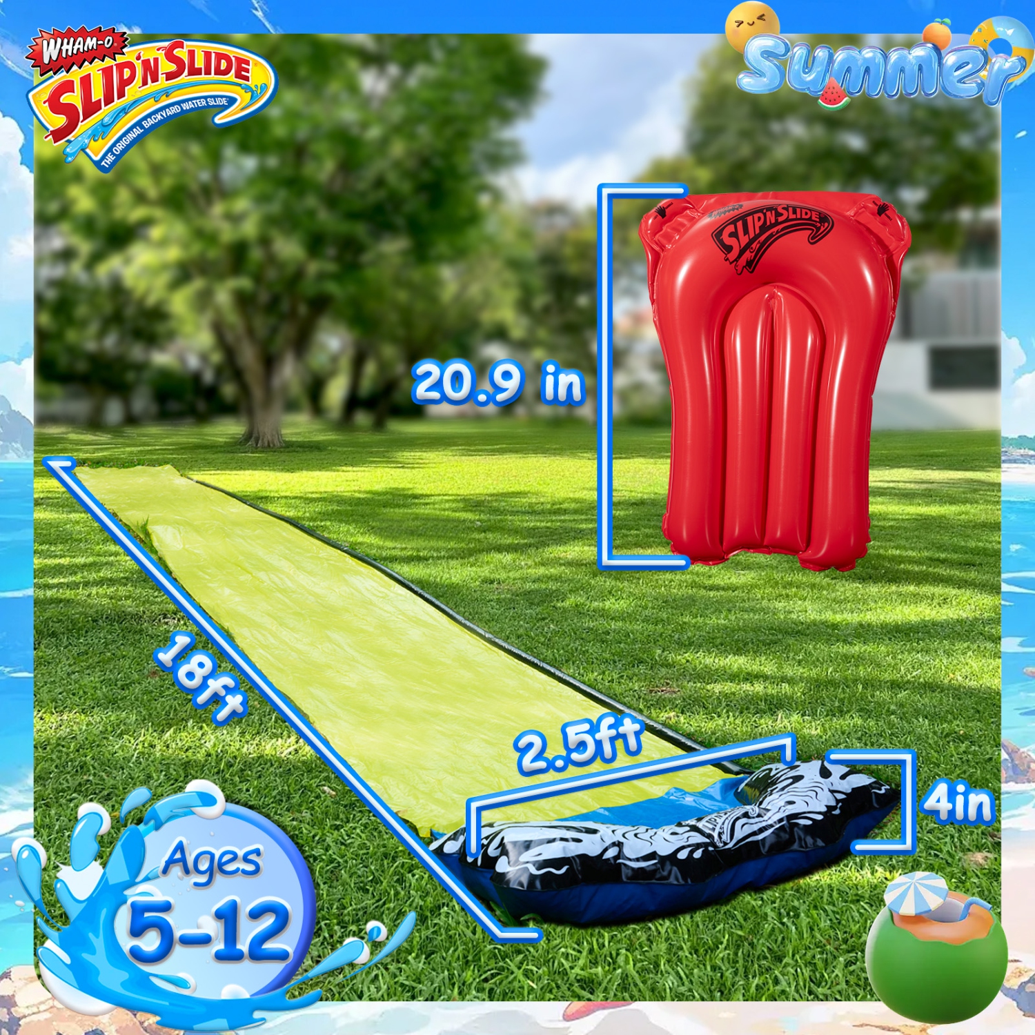 Wham-O Slip N Slide Wave Rider 18ft with Boogie, Summer Outdoor Toys for Kids 5-12 Years, Perfect for Lawn Parties