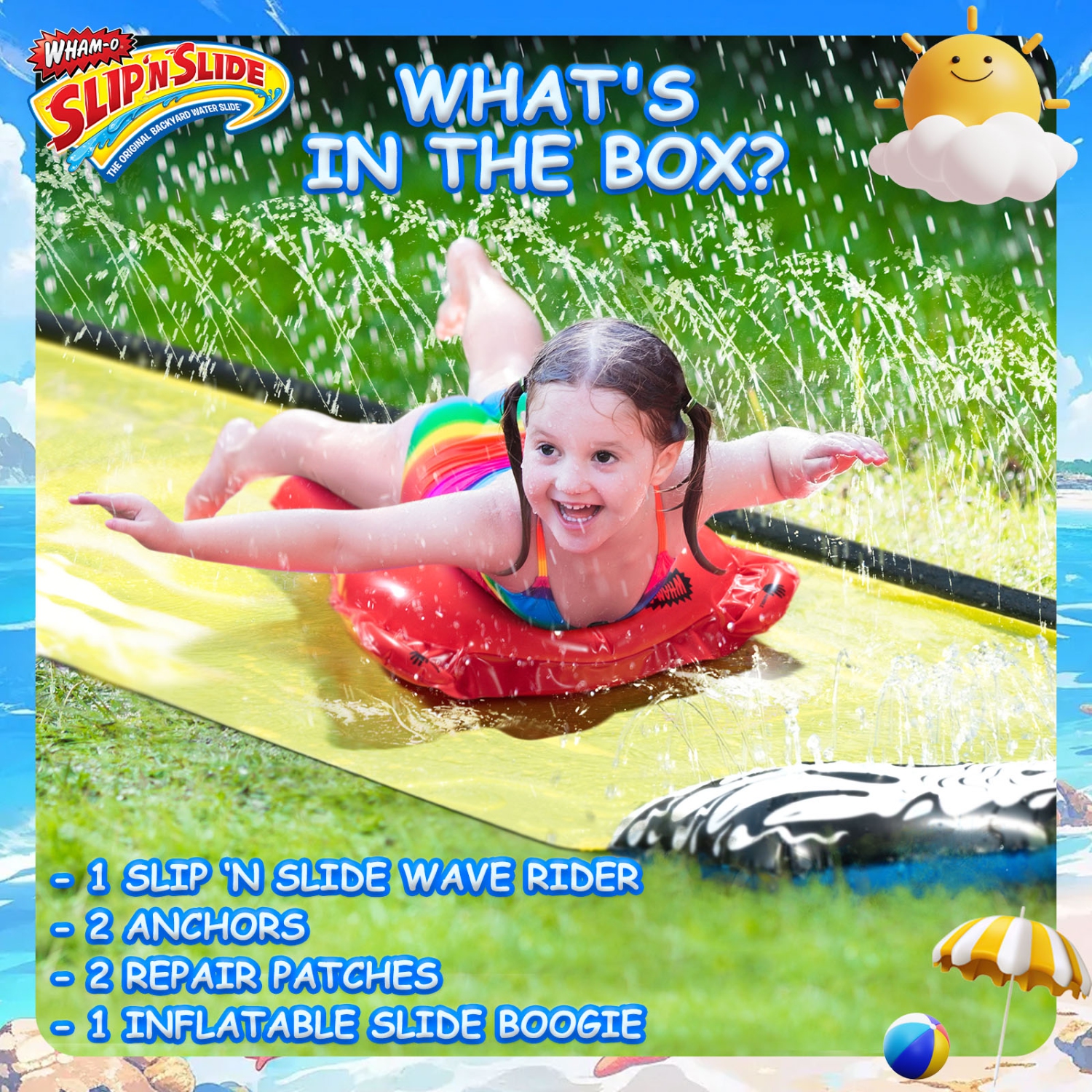 Wham-O Slip N Slide Wave Rider 18ft with Boogie, Summer Outdoor Toys for Kids 5-12 Years, Perfect for Lawn Parties