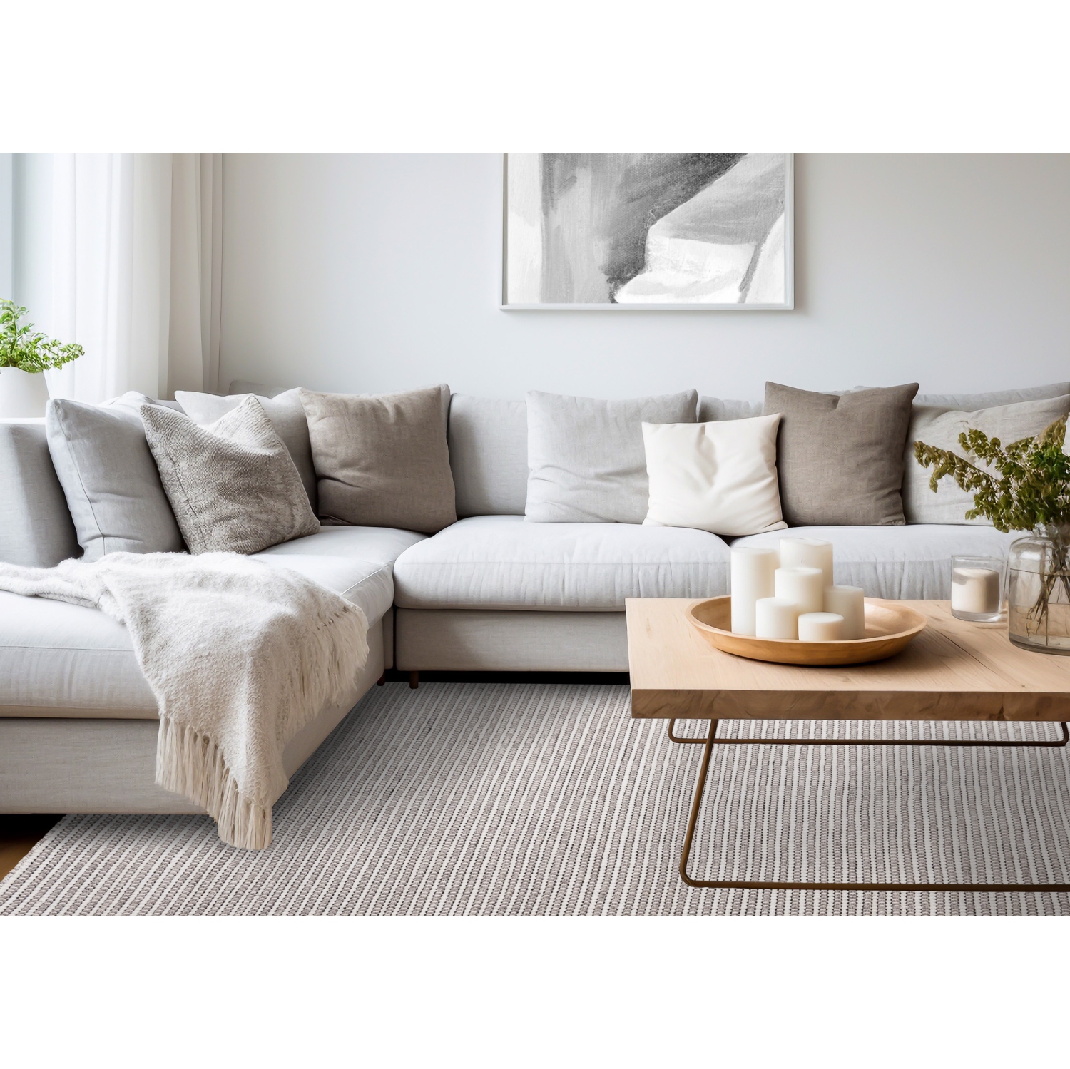 Rug Branch Stripes Indoor Area Rug, White Taupe , Contemporary - Living Room, Bedroom, Dining Room, and Kitchen