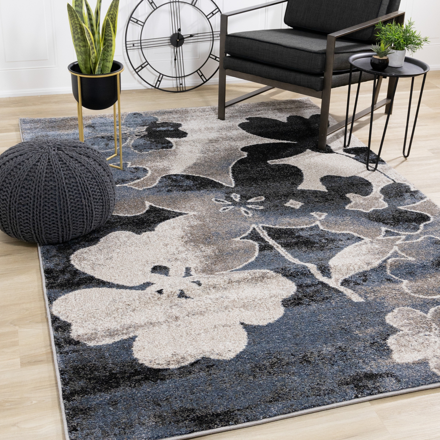 Rug Branch Botanical Indoor Area Rug, Blue Cream , Contemporary Modern - Living Room, Bedroom, Dining Room, and Kitchen