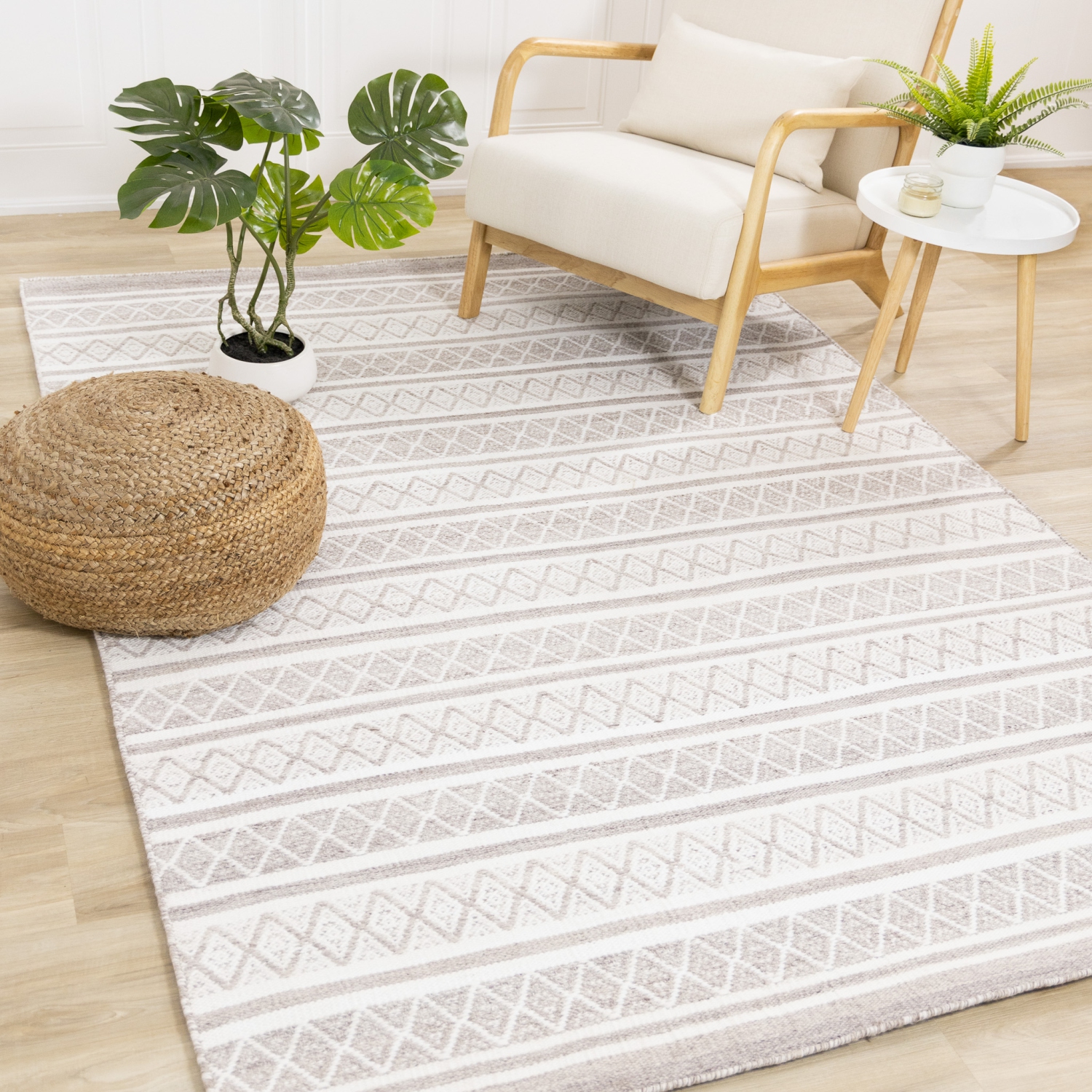 Rug Branch Geometric,Stripes,Tribal/Southwestern Indoor Area Rug, Cream Grey , Contemporary Modern - Living Room, Bedroom, Dining Room, and Kitchen