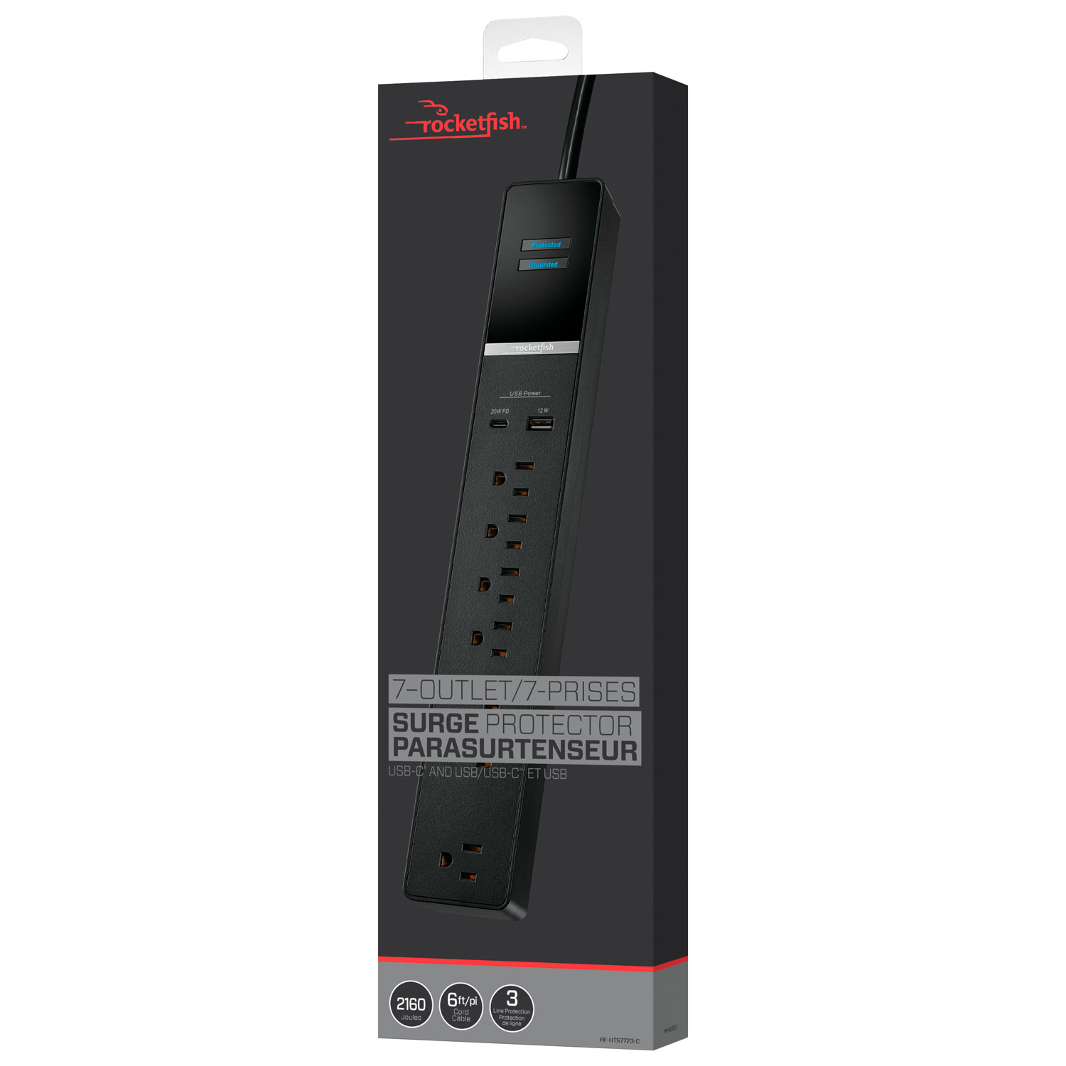 Parasurtenseur à 7 prises avec ports USB-A/USB-C de Rocketfish