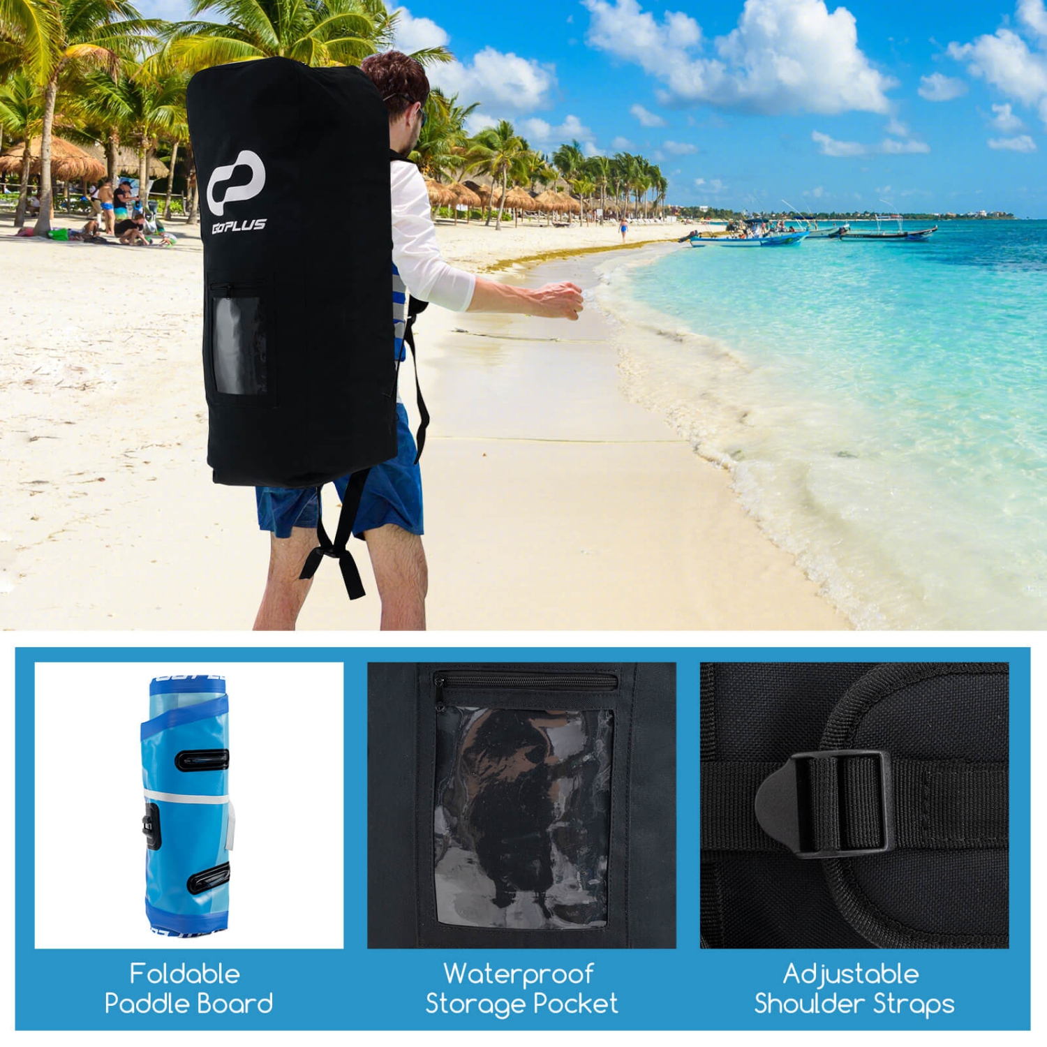 Goplus Large Inflatable SUP Board, Portable Paddle Board with 5D rings Stand Up Paddle Board for Youth & Adult