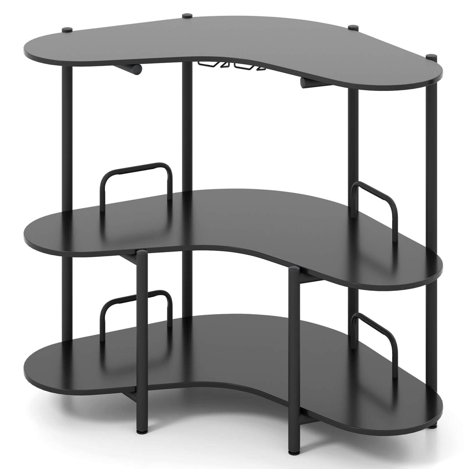 Costway 3-Tier Home Bar Unit with Stemware Racks & Storage Shelves with Metal Frame Brown/Black