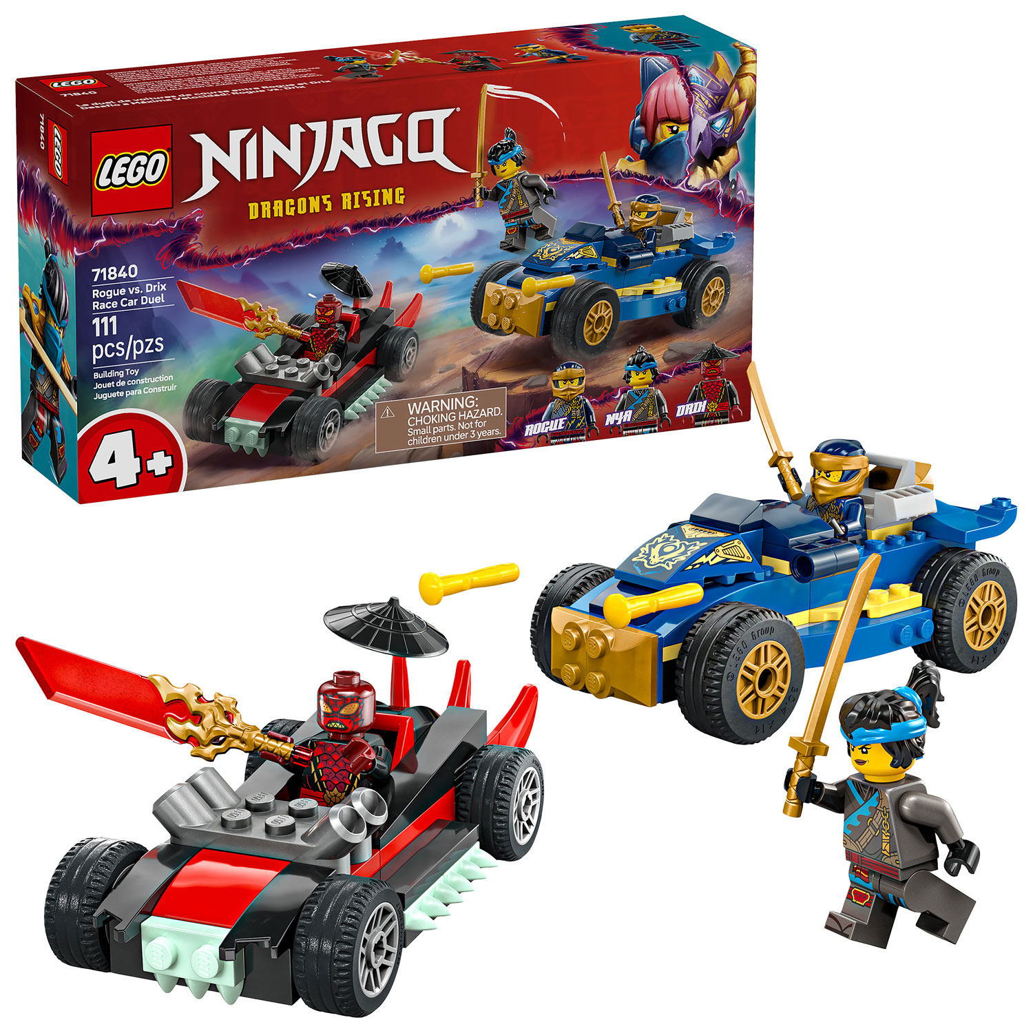 LEGO Ninjago : Le duel de voitures de course entre Rogue et Drix - 111 pièces