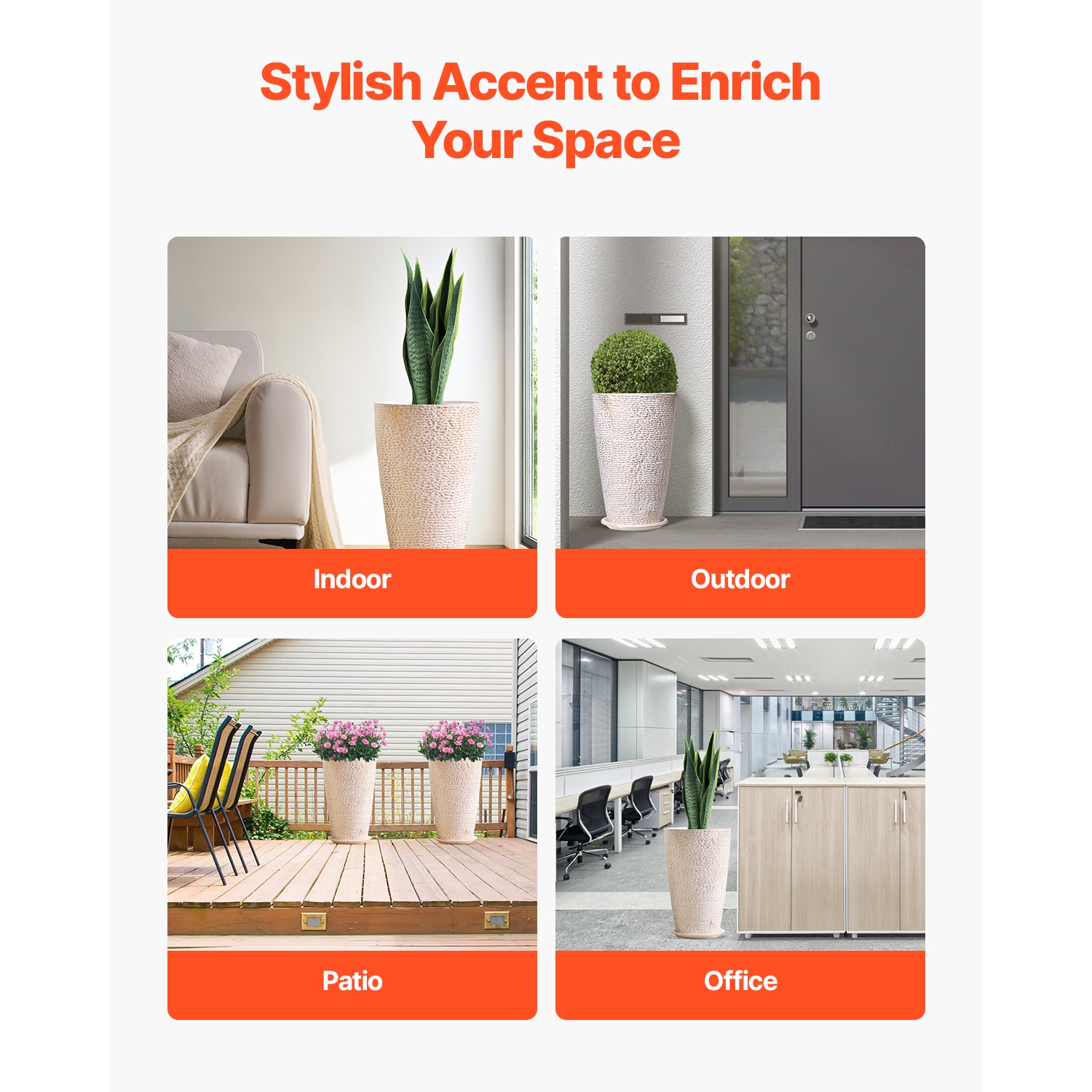 Ensemble de 2 grandes jardinières d'extérieur VEVOR de 21&nbsp;po de hauteur, grandes jardinières rondes pour le porche avant et le patio, pots de