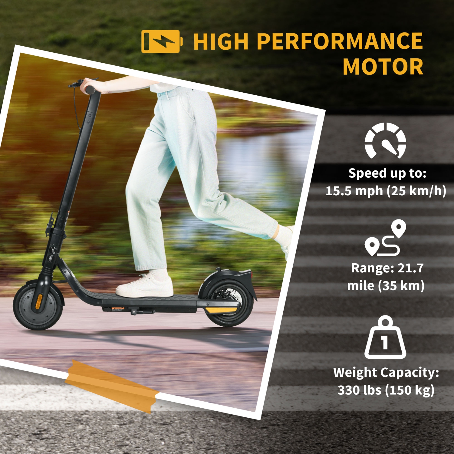 Soozier Folding Electric Scooter for Adults, 400W E Scooter, Up to 25 KM/H Speed & 35 KM Range, with Lights and 8.5" Solid Tires, 330LBS Max Load,