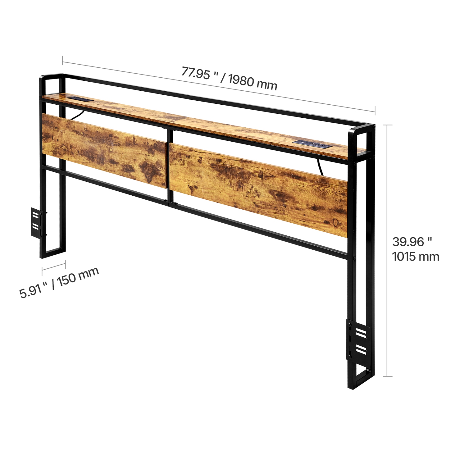 VEVOR Headboard for King Size Bed, Adjustable Height Headboard with Storage Shelf, Freestanding Head Board with Outlets and USB Port for Different