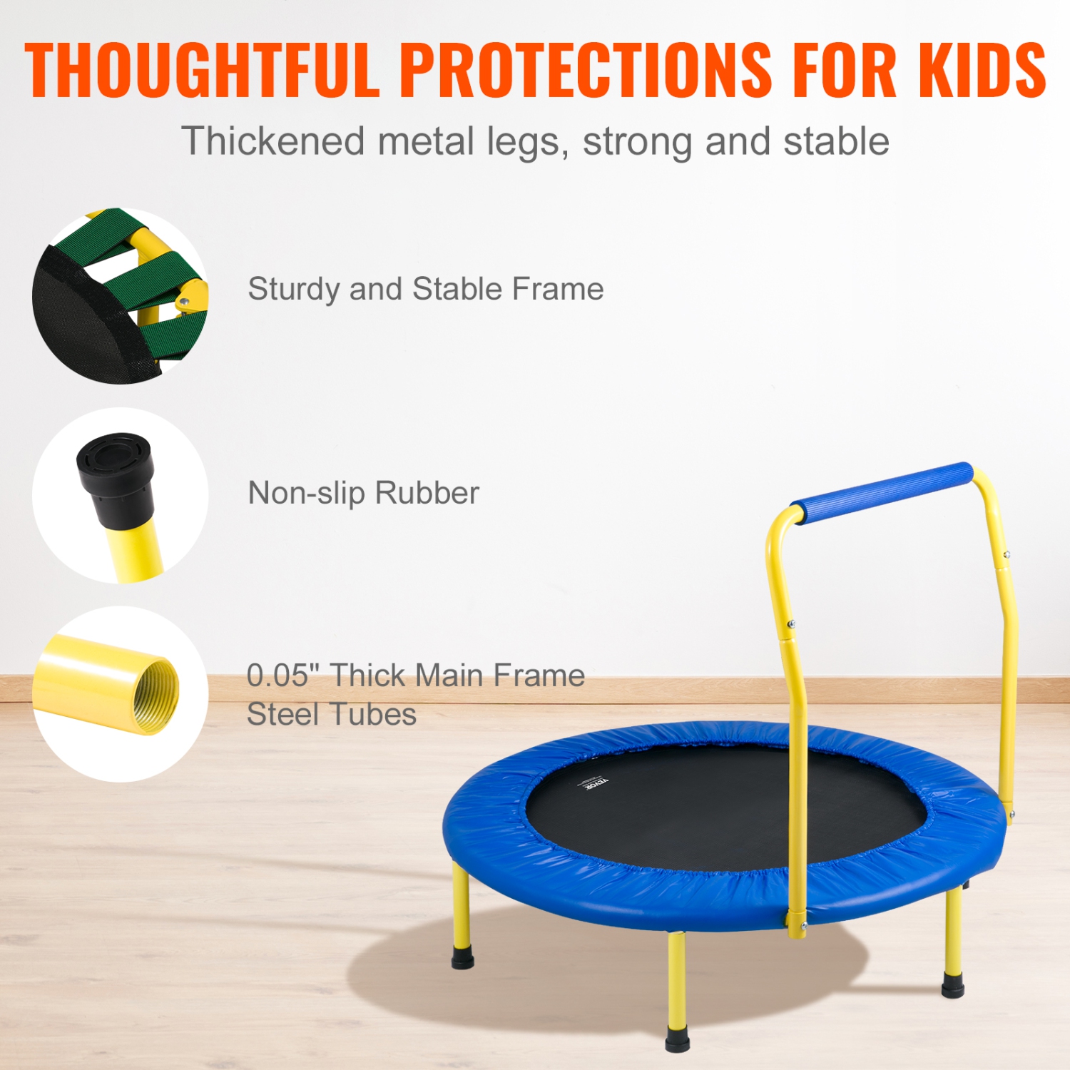 VEVOR 3FT Trampoline for Kids, 36" Trampolines Indoor/Outdoor Trampoline for Toddlers, Foldable Mini Baby Trampoline with Foam Handle, Trampoline