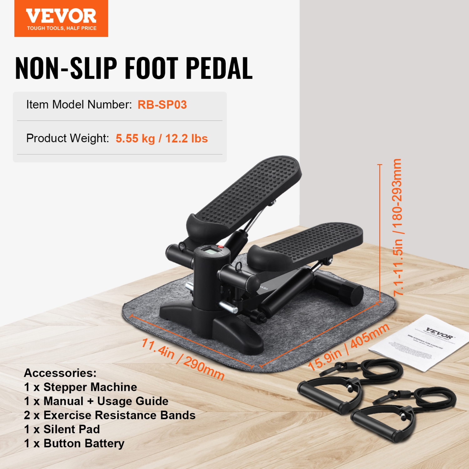 VEVOR 330LBS Stair Stepper, Mini Stepper for Exercise at Home, Hydraulic Fitness Stepper with Resistance Bands, Full Body Workout Cardio Equipment,