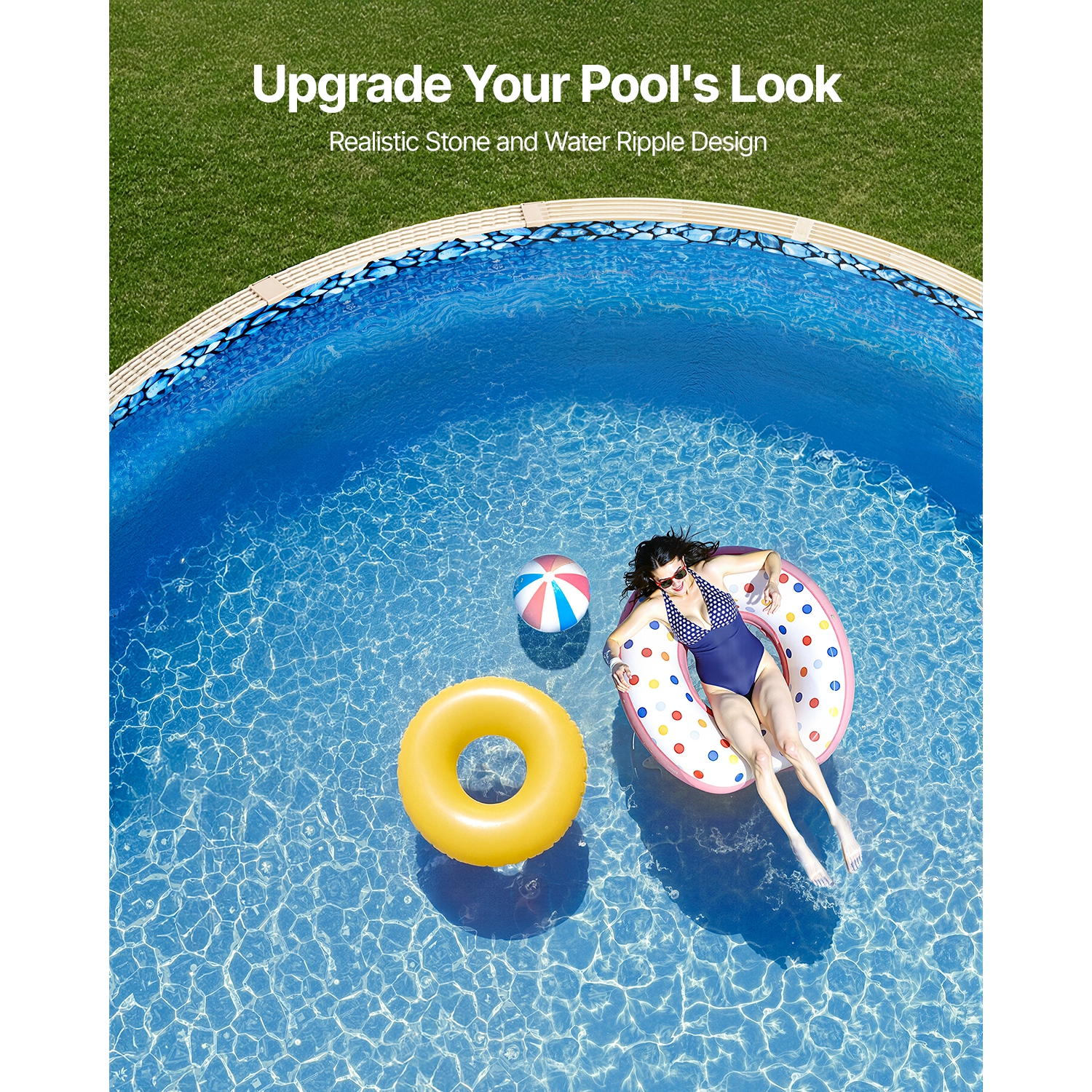 VEVOR 33ft Pool Liner, Round Pool Liner, Uinbead Style, Durable Vinyl Pool Liner, Standard Gauge, 52in Wall Height, Pool Liner Replacement for Steel