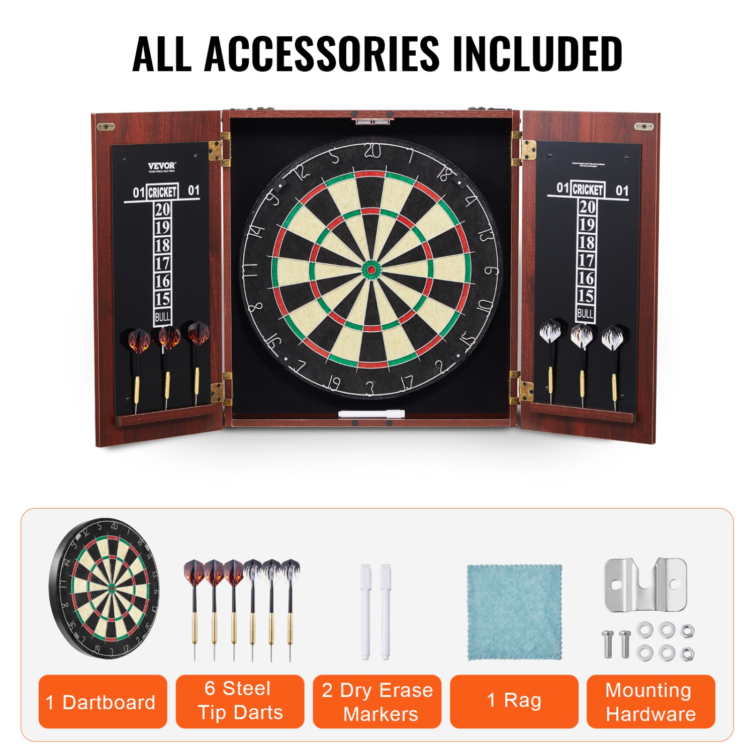 VEVOR Dartboard and Cabinet Set, Ready-to-Play Bundle Official Size Dartboard Cabinet, Steel Tip Dart Hideaway Cabinet, Features Easy Assembly,