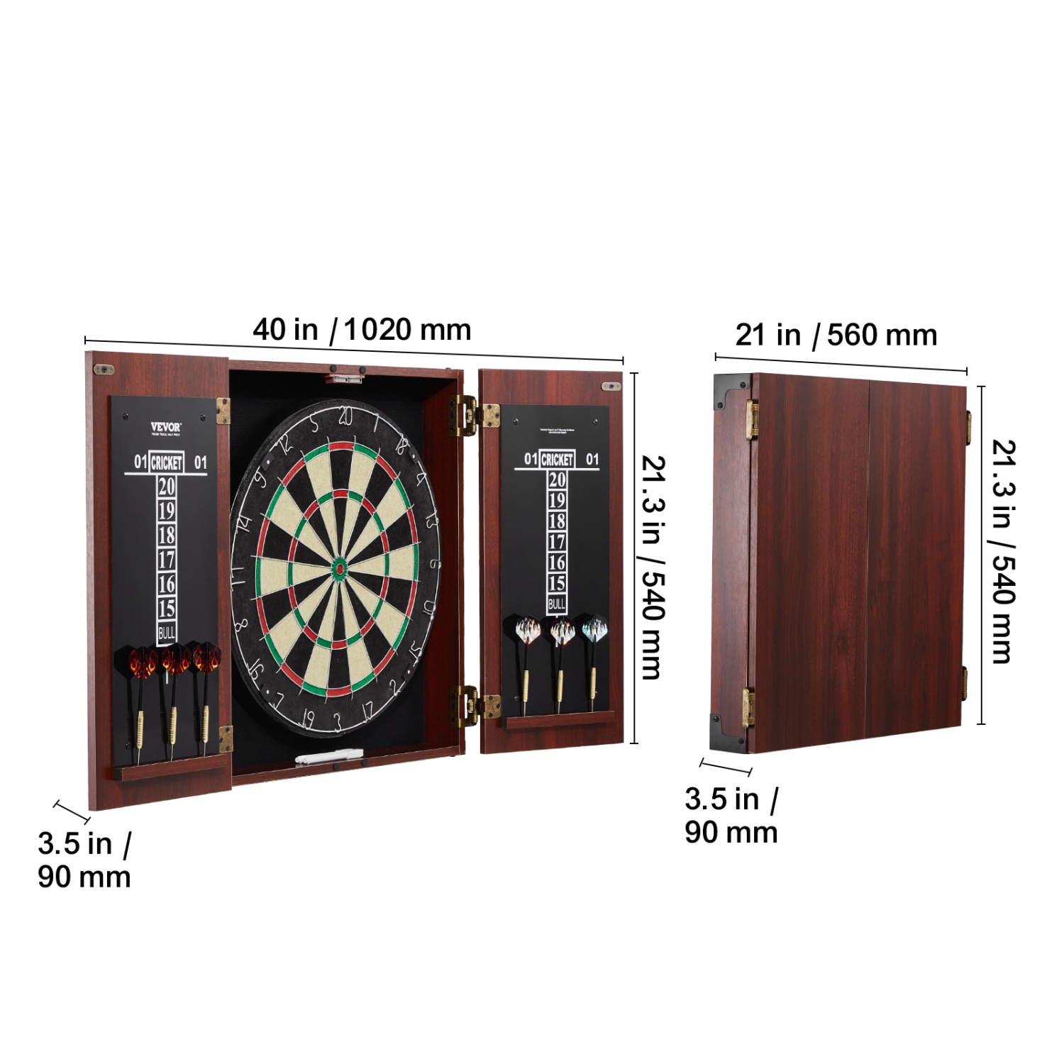 VEVOR Dartboard and Cabinet Set, Ready-to-Play Bundle Official Size Dartboard Cabinet, Steel Tip Dart Hideaway Cabinet, Features Easy Assembly,