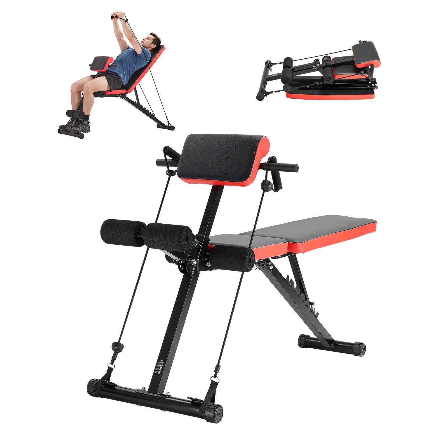 VEVOR 770 lbs Adjustable Multi-Functional Weight Bench for Full Body Workout, Roman Chair Hyperextension Bench, & Foldable Equipment for Back Arm
