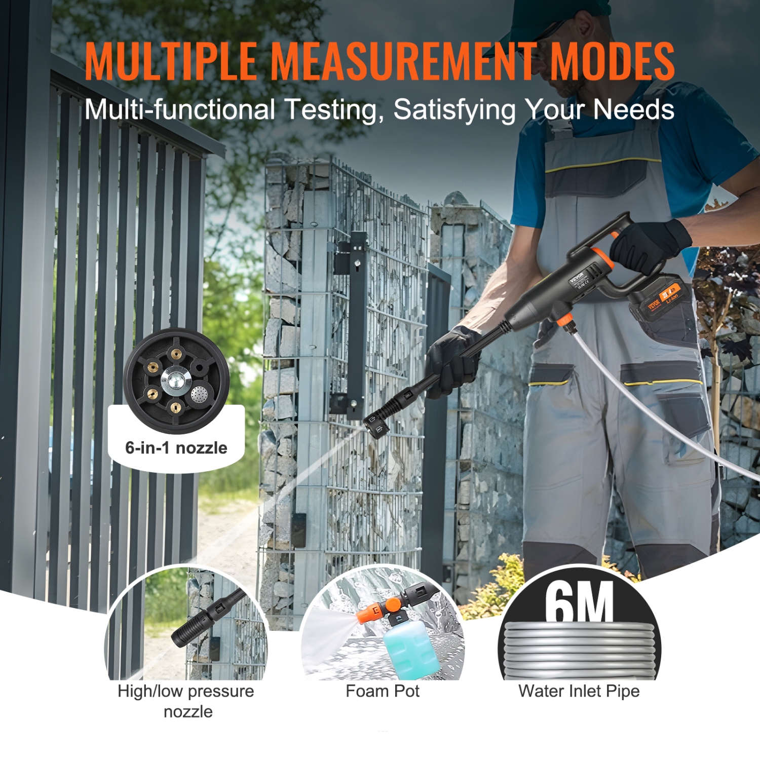 VEVOR 580-PSI Cordless Pressure Washer, 1.1 GPM Power Cleaner, Handheld High-Pressure Car Washer Gun with 4.0Ah Battery, Charger, 6-in-1 Nozzle, for